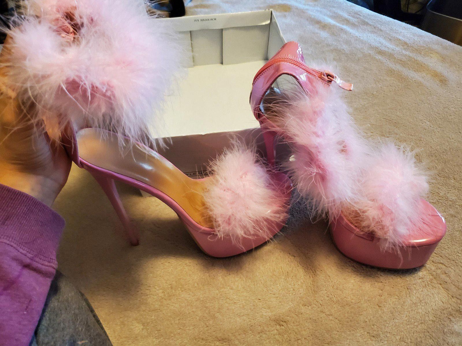 Designer Pink fuzzy Stilettos US size 9. Size US 9 / IT 39 - 1 Thumbnail