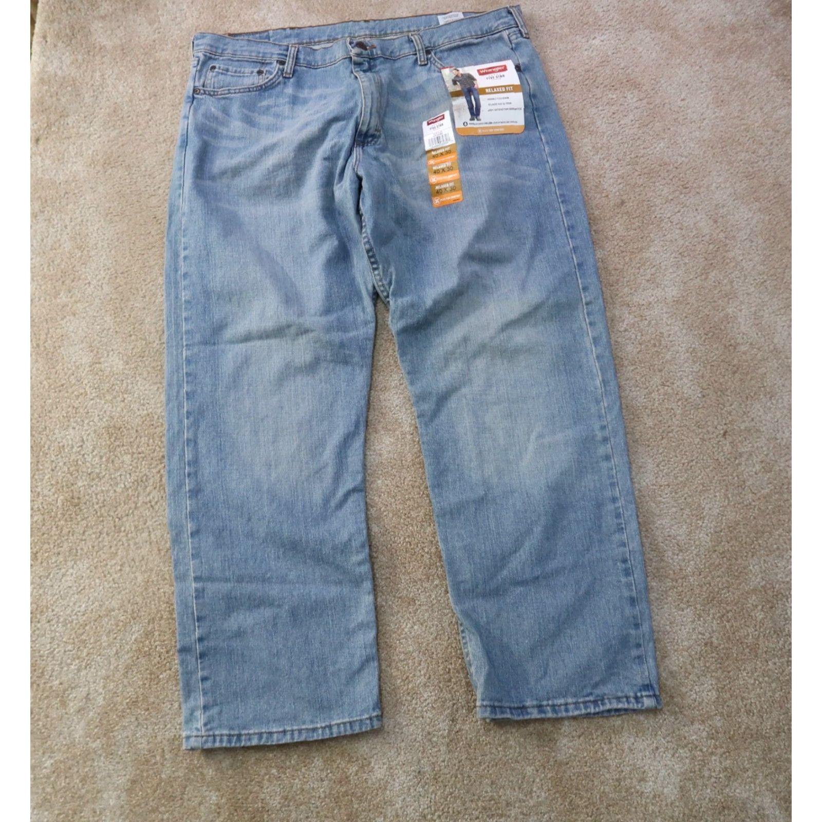 Wrangler Wrangler Jeans Men's 40x30 Blue Denim Relaxed Straight Leg 5-Pocket Logo Button Zip 40 in Inseam Machine Washable Jeans Size US 40 / EU 56 - 4 Thumbnail
