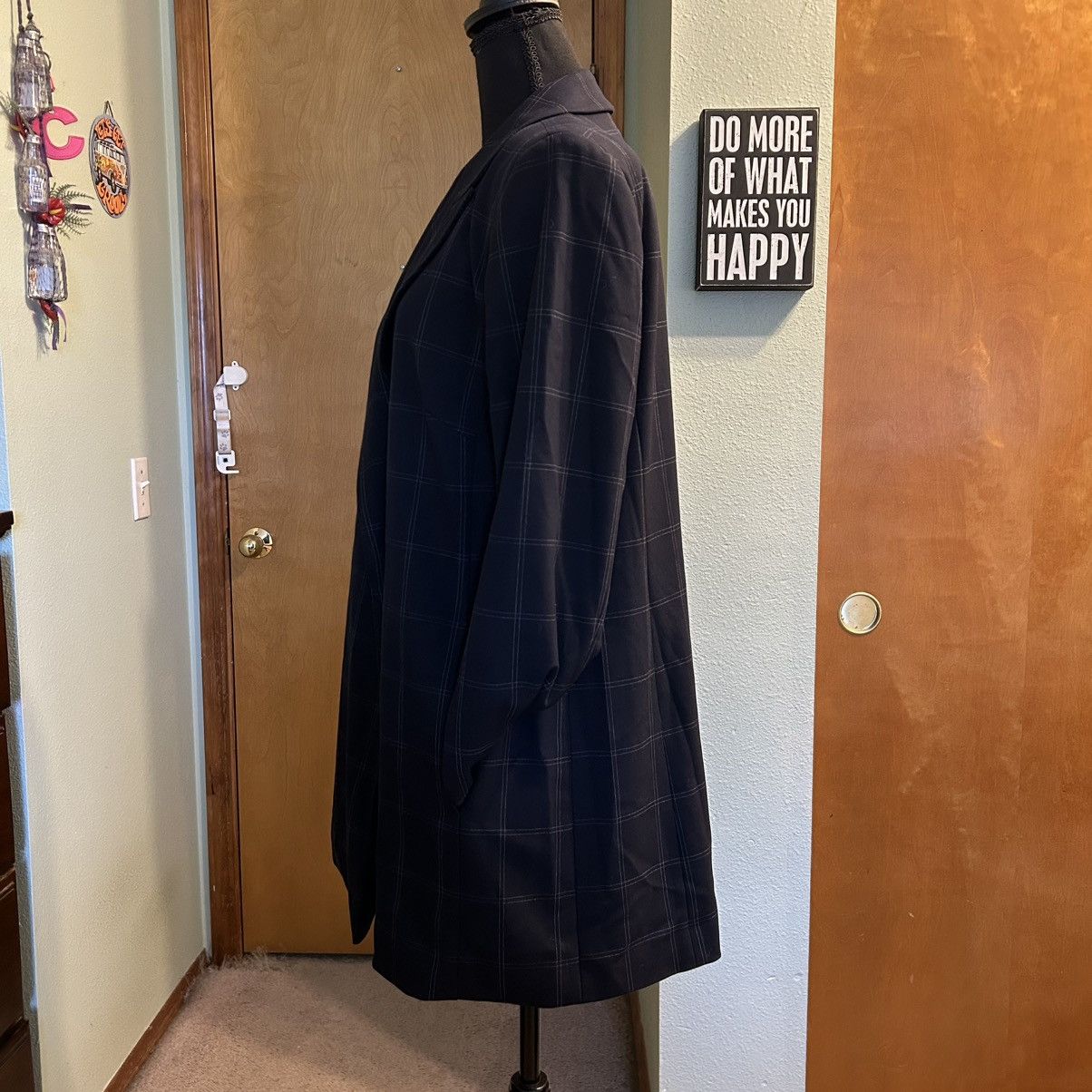 Donna Karan Donna Karan navy plaid long blazer/jacket size 14 Size XL / US 12-14 / IT 48-50 - 4 Thumbnail
