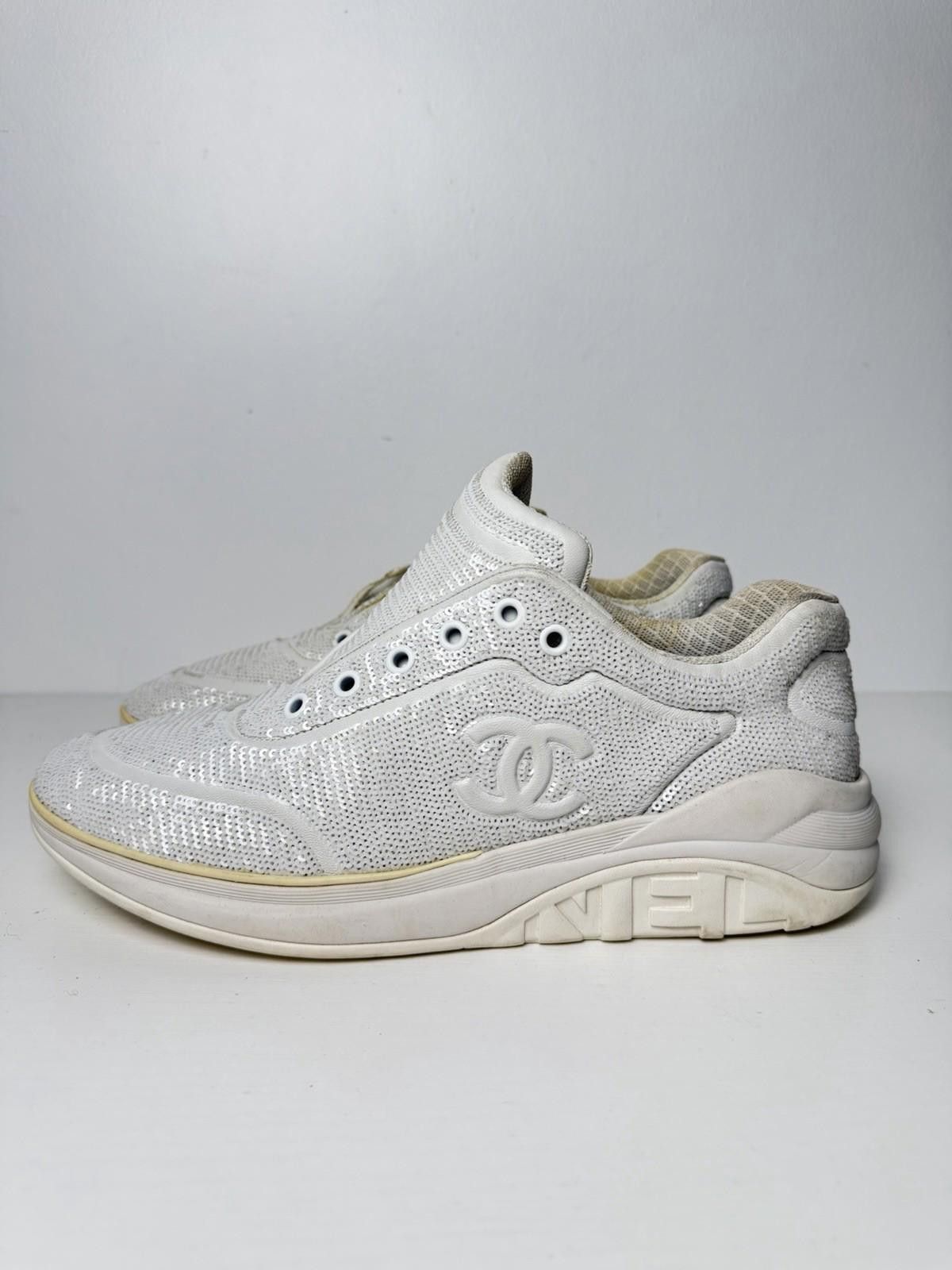 Chanel Chanel Sequin CC Sneakers White Silver Men’s 9 EU 42 Size US 9 / EU 42 - 1 Thumbnail