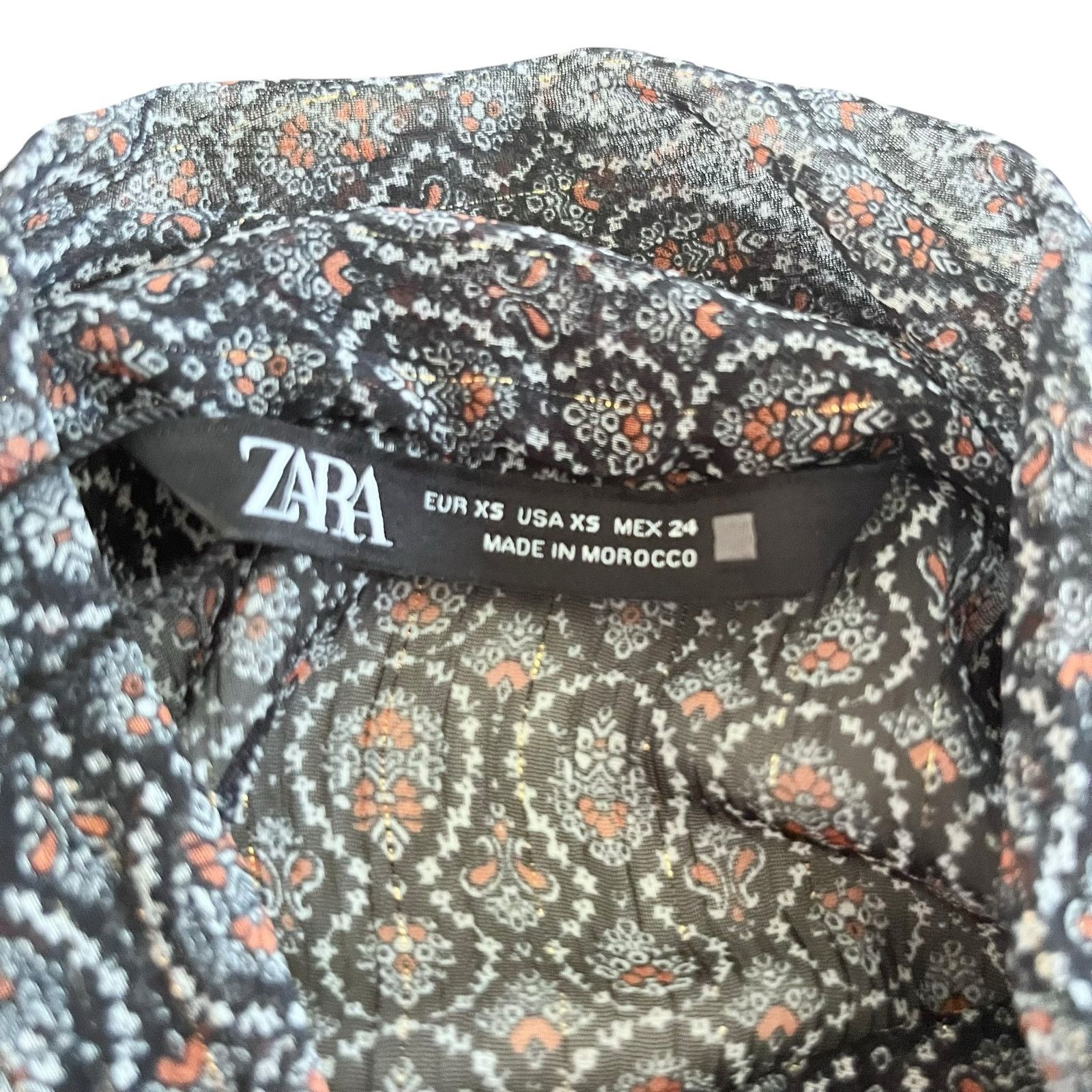 Zara Zara Black Printed Chiffon Tie Neck Sheer Romper NWT Size XS / US 0-2 / IT 36-38 - 5 Thumbnail