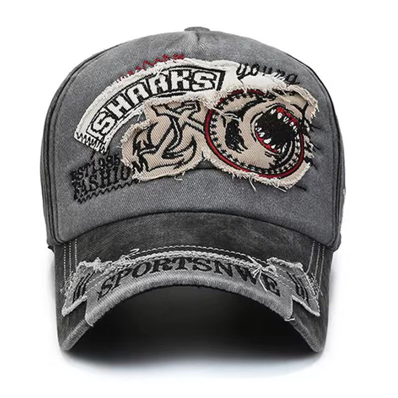 Other Retro Washed Denim Embroidery Shark Cap Size ONE SIZE - 2 Thumbnail