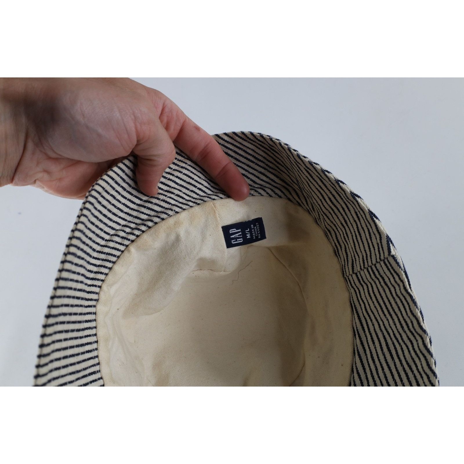 Gap Vintage Gap Suede Trim Hickory Striped Canvas Bucket Hat Size ONE SIZE - 9 Thumbnail