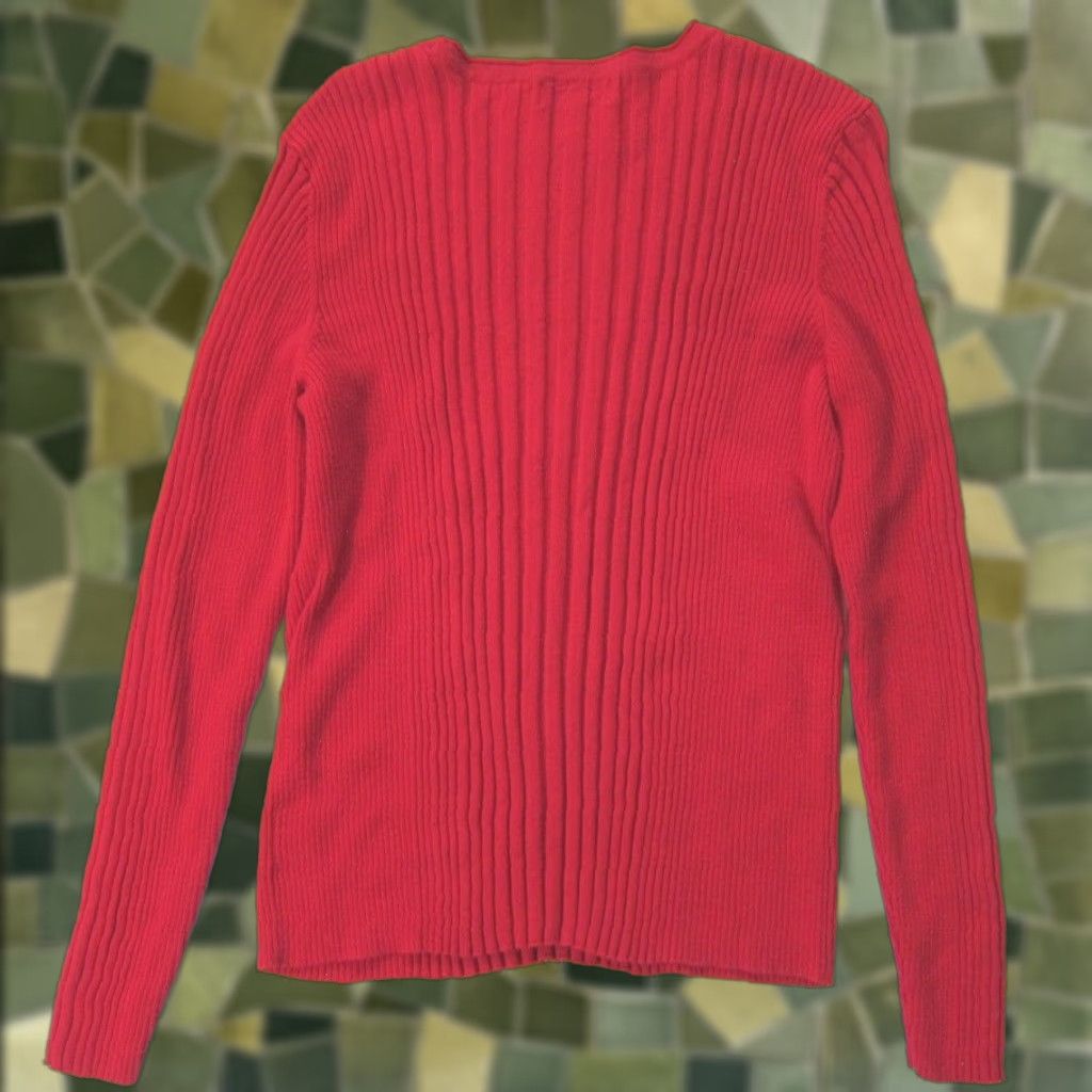 Liz Claiborne Liz Claiborne Career Red Ribbed Cotton Stretch Gold Button Crew Neck Sweater XL Women Knit Pullover Size XL / US 12-14 / IT 48-50 - 1 Thumbnail