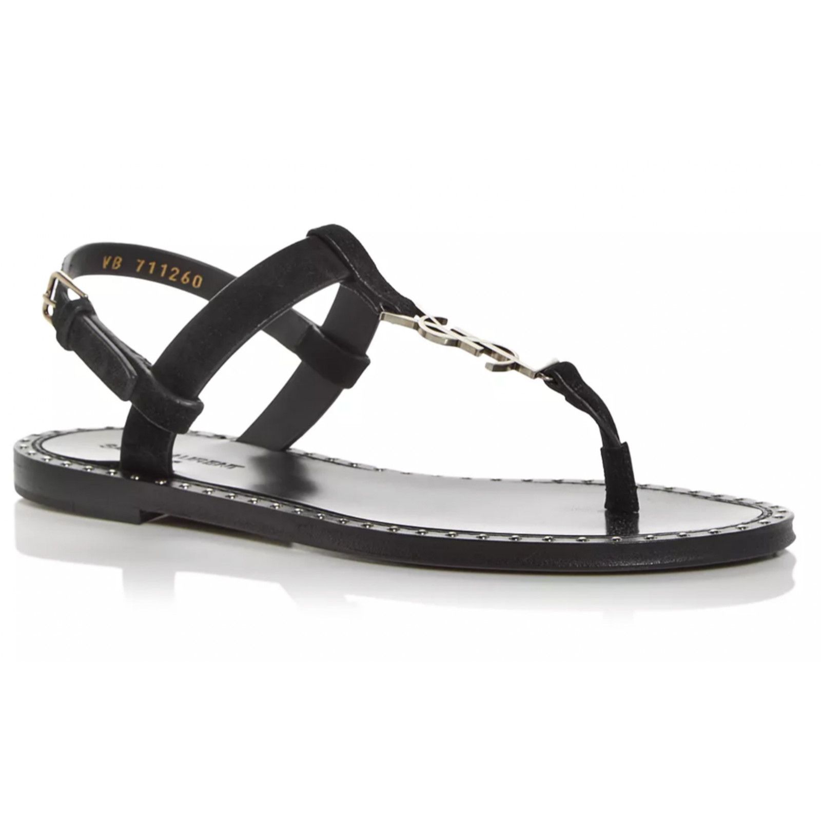 Yves Saint Laurent Saint Laurent YSL Logo Iota 05 Black Suede Studded Thong Size US 9 / IT 39 - 3 Thumbnail