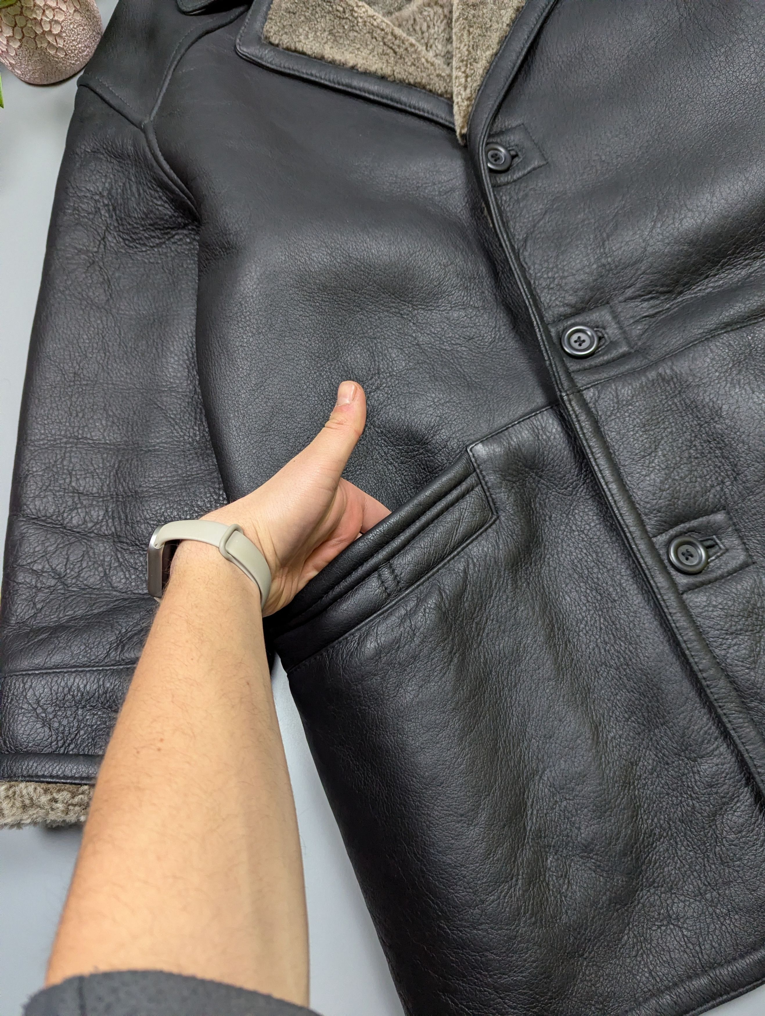 Other Men Black Sheepskin Shearling Leather Fur Coat Jacket 52 (L) Size US L / EU 52-54 / 3 - 6 Thumbnail