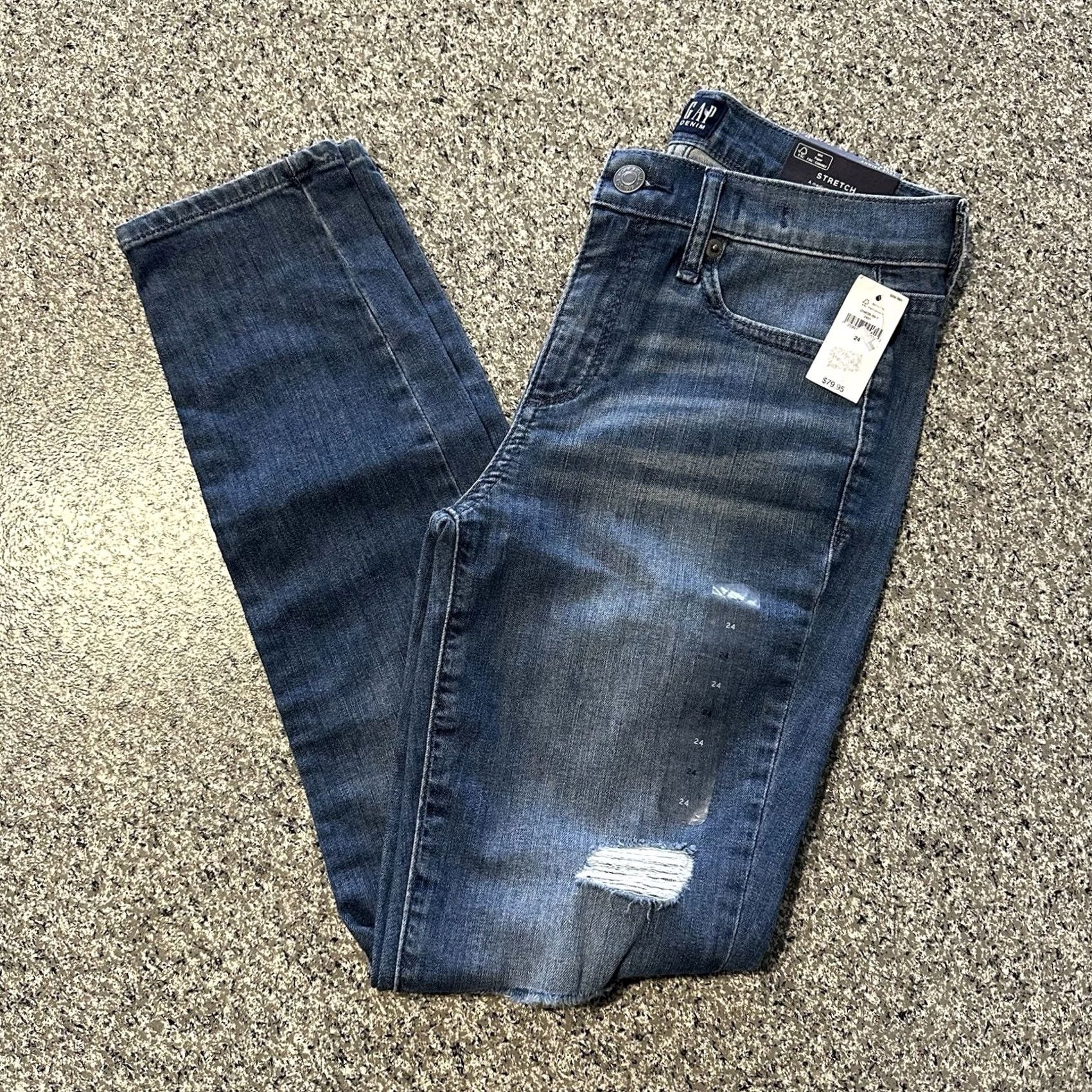 Gap Gap Womens Jeans 24x26 True Skinny Ankle Mid Rise Stretch Denim Distressed Blue 5-Pocket Style Size 42" / US 20 - 2 Thumbnail