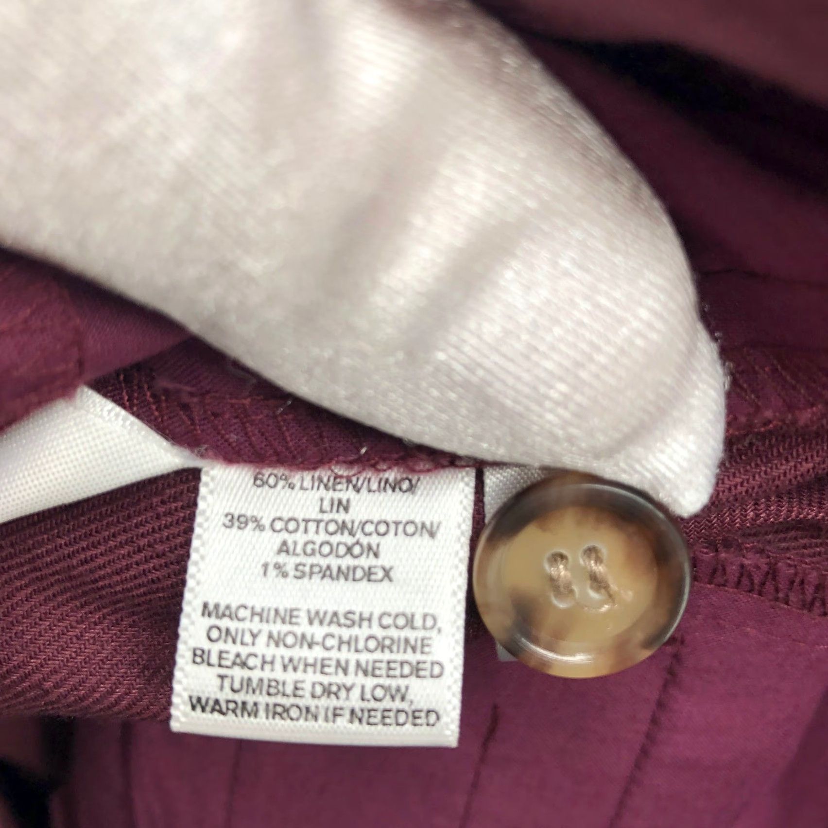 Loft VINTAGE? No. Loft Marisa Tapered Ankle Pants Womens 12 Cotton Linen Burgundy Mid Rise Size 34" / US 12 / IT 48 - 4 Thumbnail