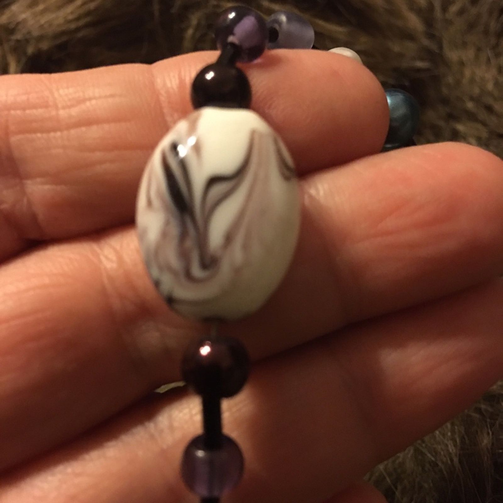 Jewelry Handcrafted purple marbled glass bead necklace Size ONE SIZE - 7 Thumbnail