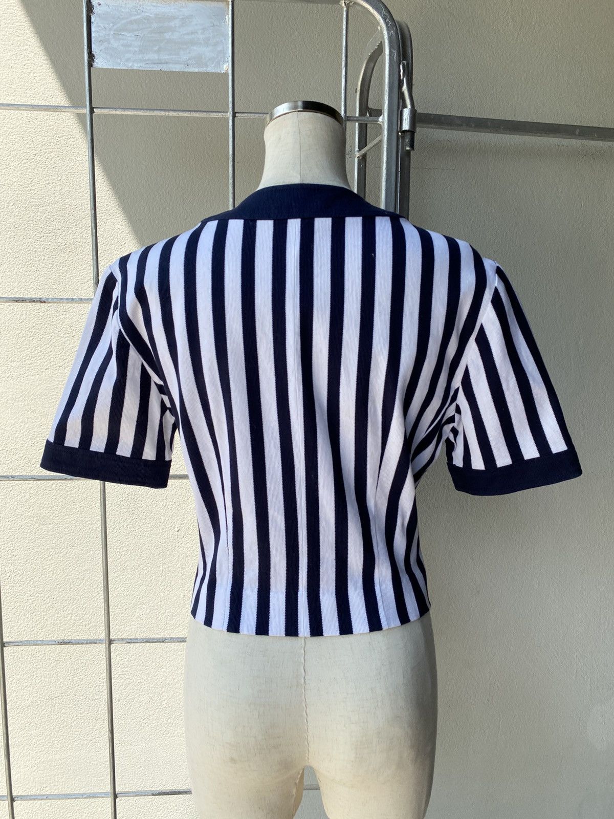 Courrèges Navy Chic Striped Button-Up Blouse.