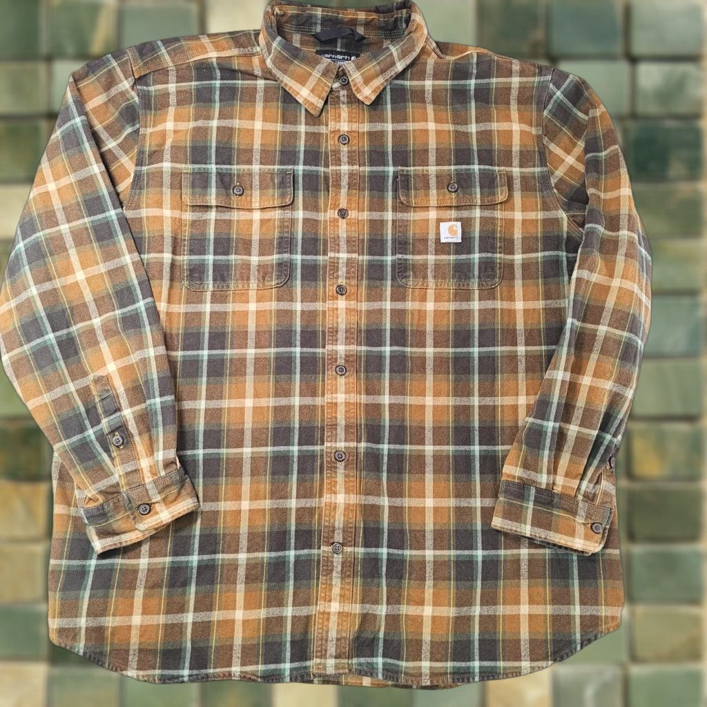 Carhartt Carhartt Shirt Mens 2XL Brown Plaid Flannel Long Sleeve Button Up Loose Fit Size US XXL / EU 58 / 5 - 1 Thumbnail