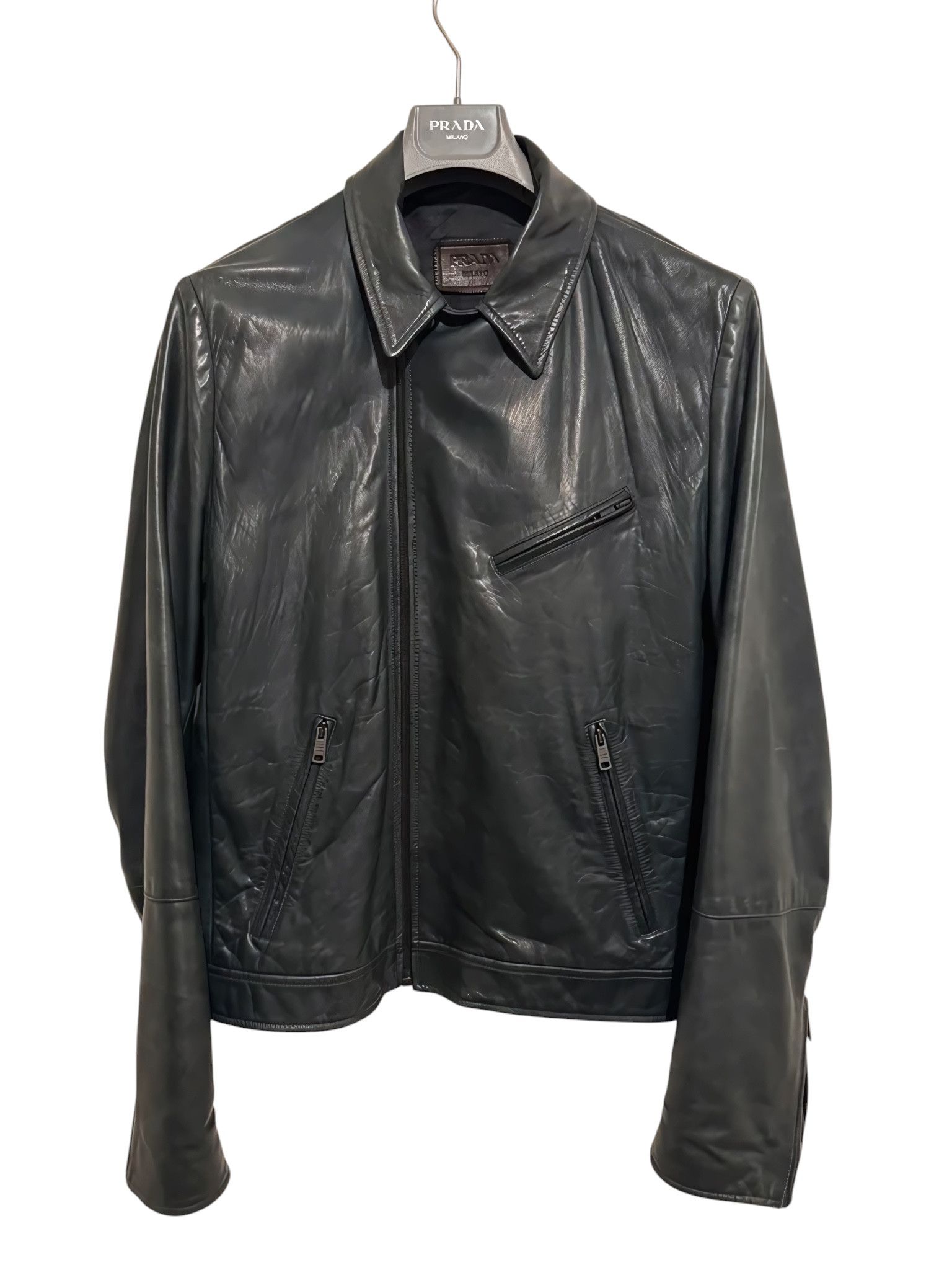Prada LAMBSKIN LEATHER BIKER JACKET Size US L / EU 52-54 / 3 - 1 Thumbnail
