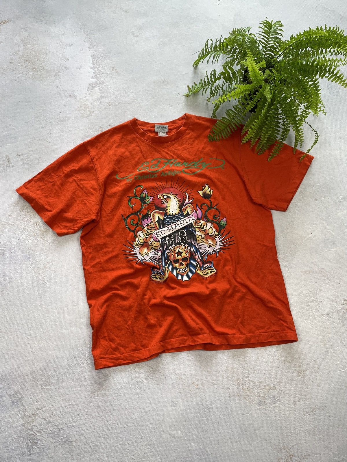 T-shirt ED HARDY Christian Audigier Rose à Imprimé Félins - Taille L, Neuf Avec Étiquette