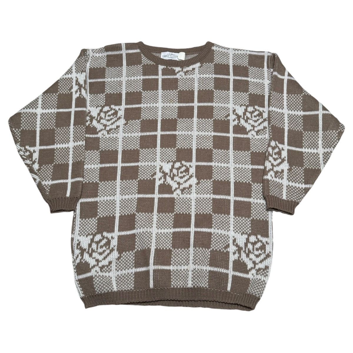 Vintage Vintage 90s Emily’s Closet Rose Checkered Sweater Women’s L Size L / US 10 / IT 46 - 1 Thumbnail