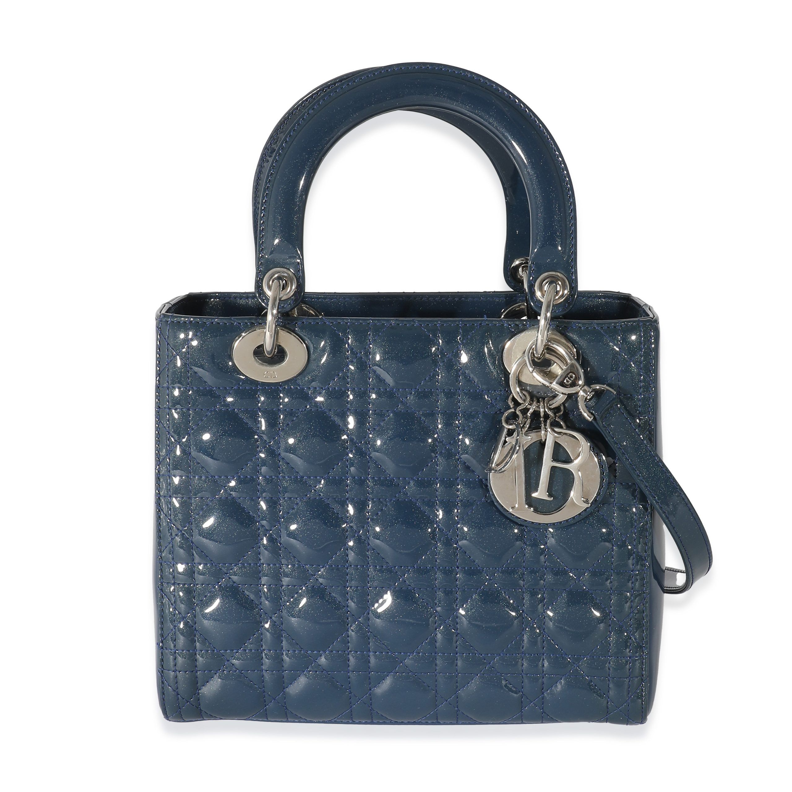 Dior Navy Patent Cannage Medium Lady Dior