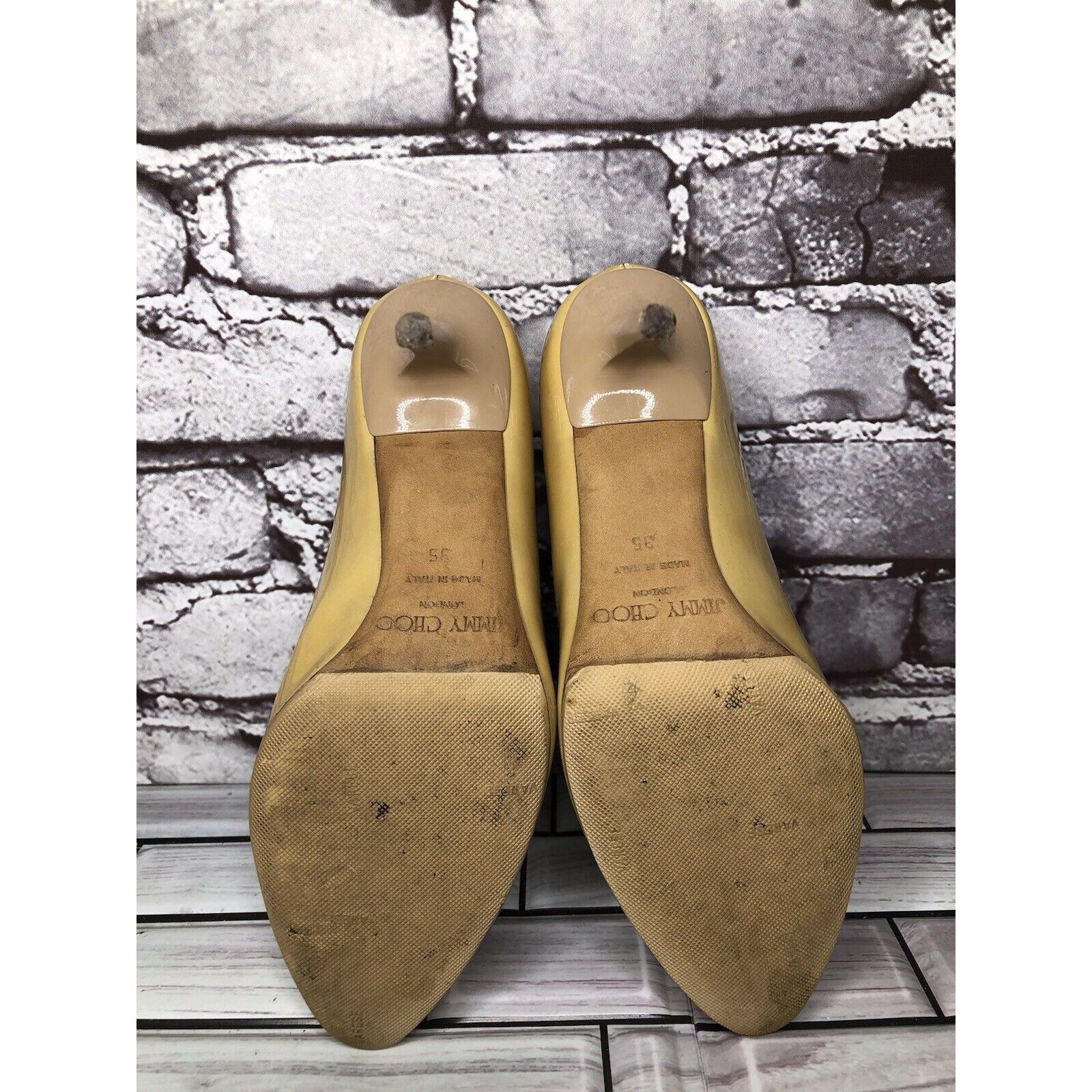 Jimmy Choo JIMMY CHOO London Yellow Patent Leather Kitten Pumps Heels W Size US 5 / IT 35 - 8 Thumbnail