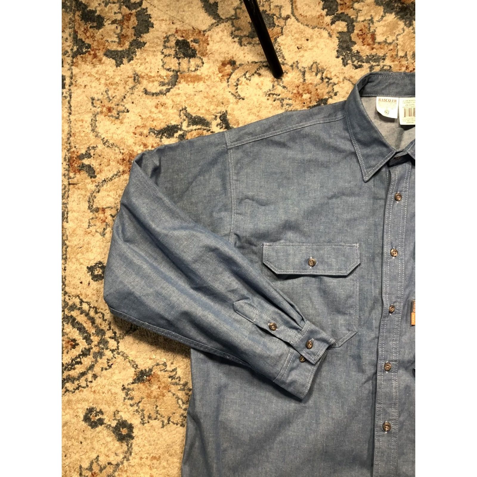 Vintage Rasco FR Shirt Mens 2XLT Blue Chambray Flame Resistant Long Sleeve Workwear Size US XXL / EU 58 / 5 - 3 Thumbnail