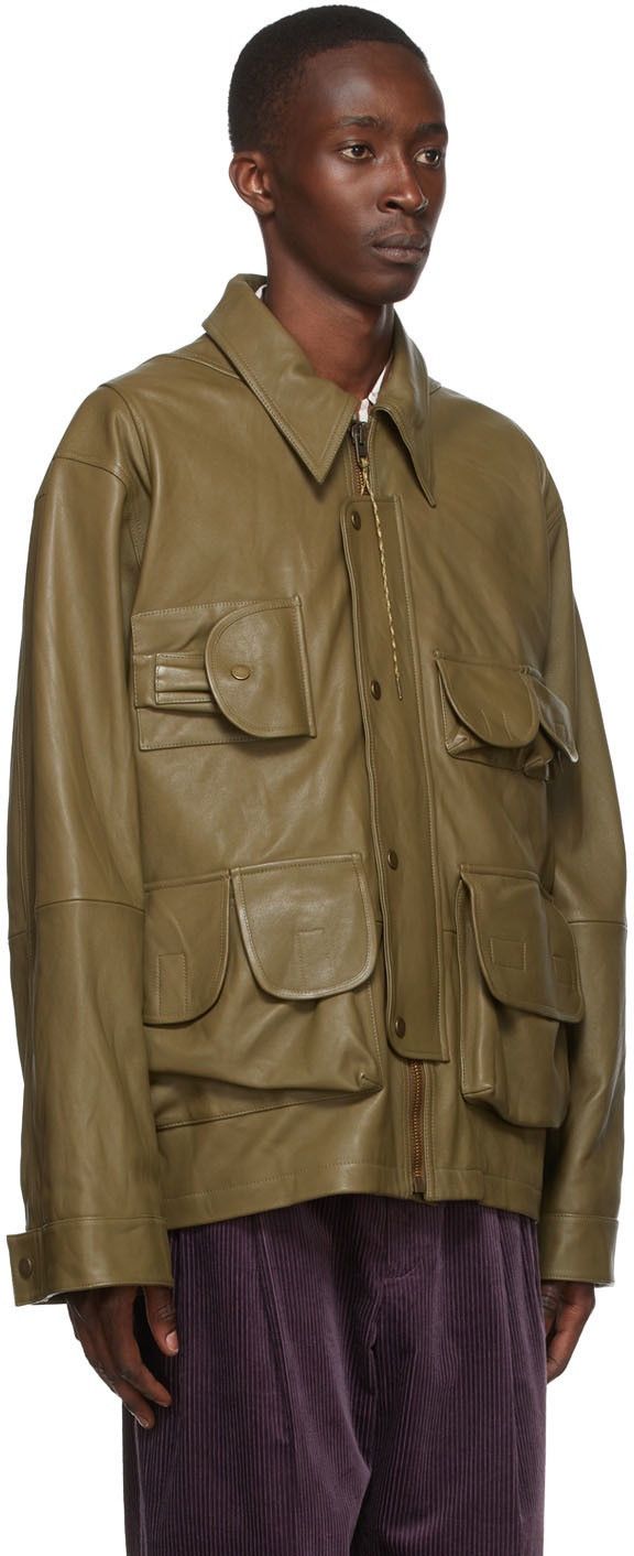 Acne Studios Khaki Grained Cargo Leather Jacket Size US M / EU 48-50 / 2 - 2 Thumbnail