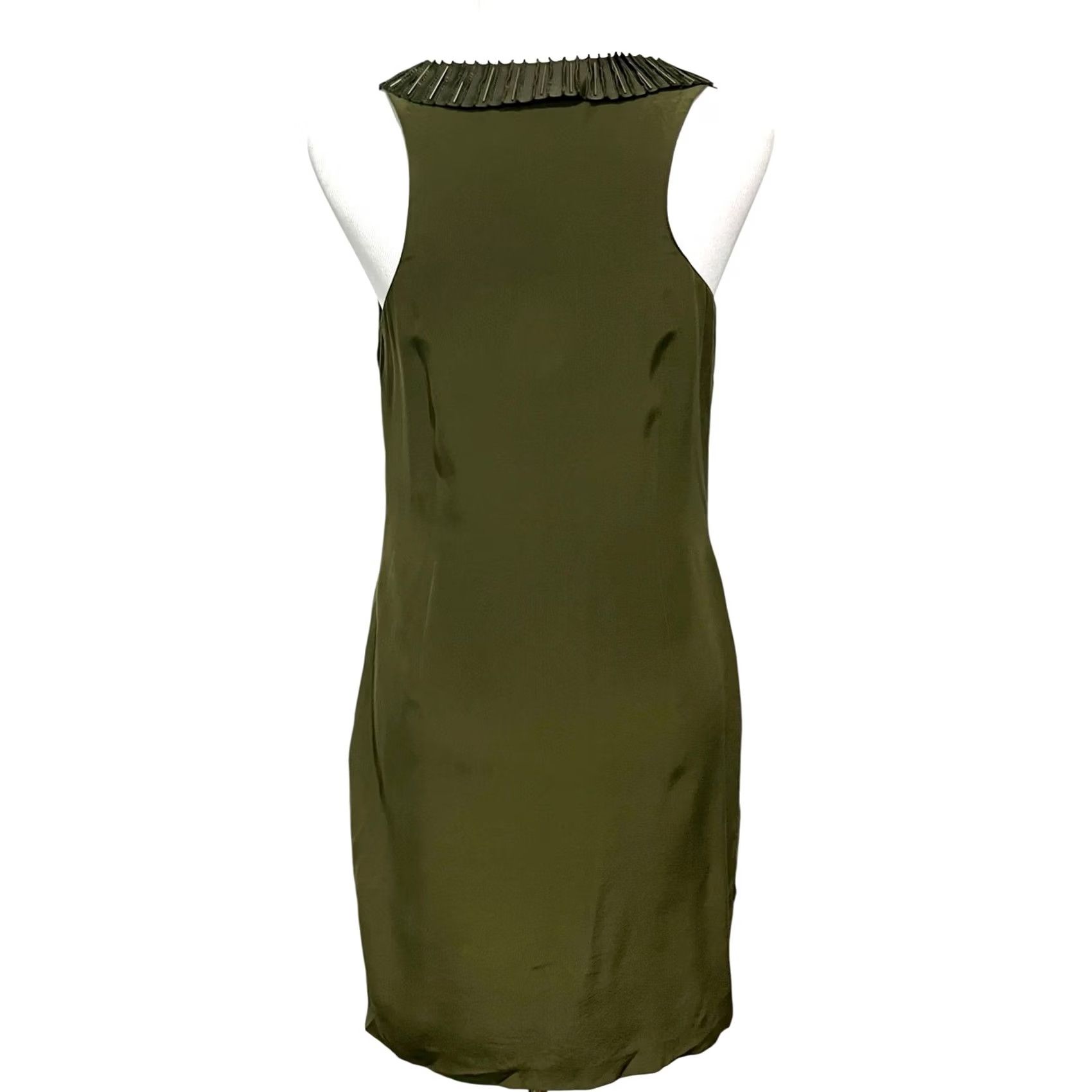 Vintage Cynthia Steffe Silk Dress Sleeveless Beaded Neckline Pockets Size 4 Womens Short 100% Silk Burgundy/Green Solid Party Cocktail Sheath Tank Dress Size S / US 4 / IT 40 - 4 Thumbnail