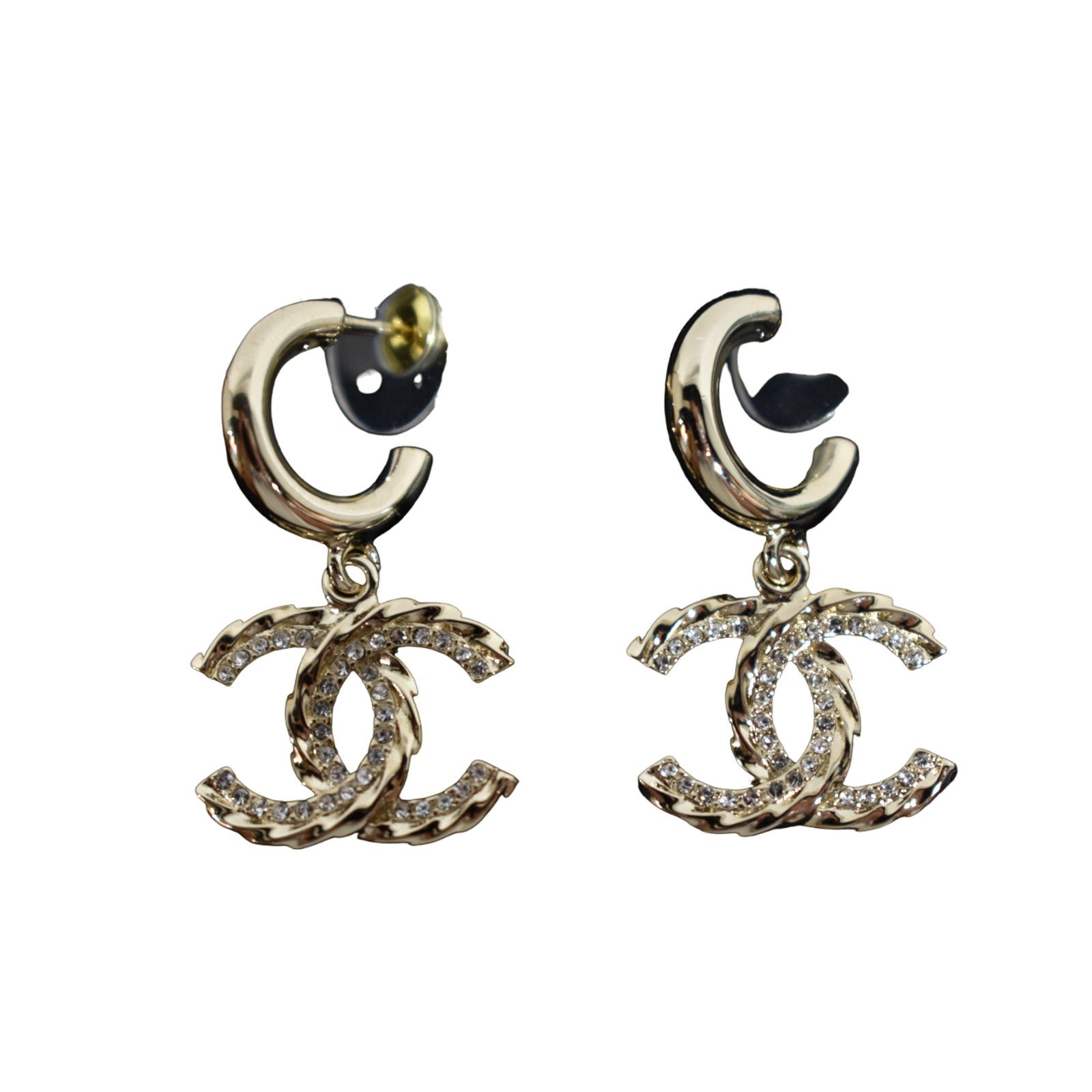 Chanel Chanel Gold Crystal Interlocking Statement Stud Earrings Size ONE SIZE - 1 Thumbnail