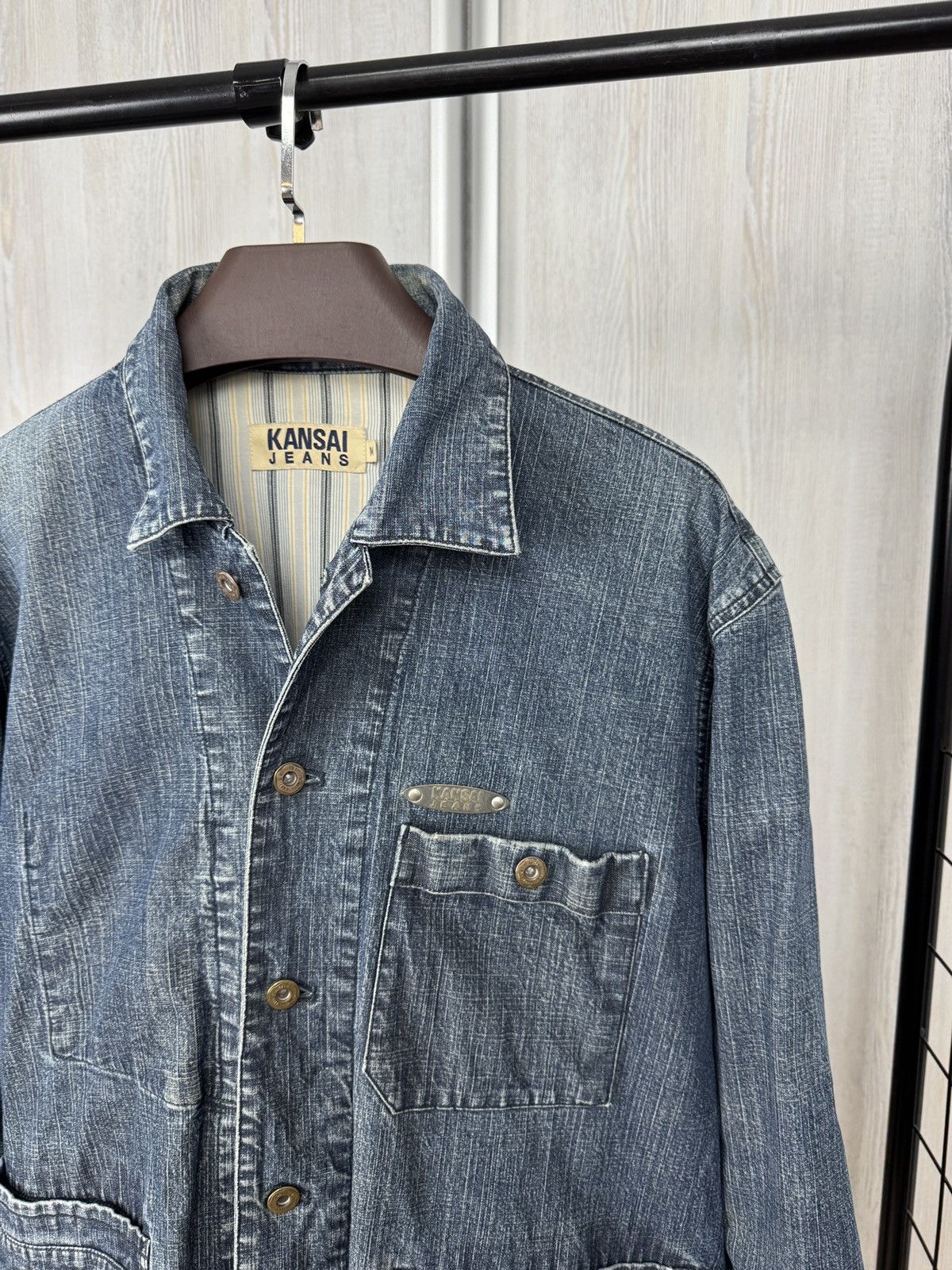 Japanese Brand VINTAGE CHORE DENIM WORK JACKET KANSAI JEANS CHECK LINING Size US M / EU 48-50 / 2 - 4 Thumbnail