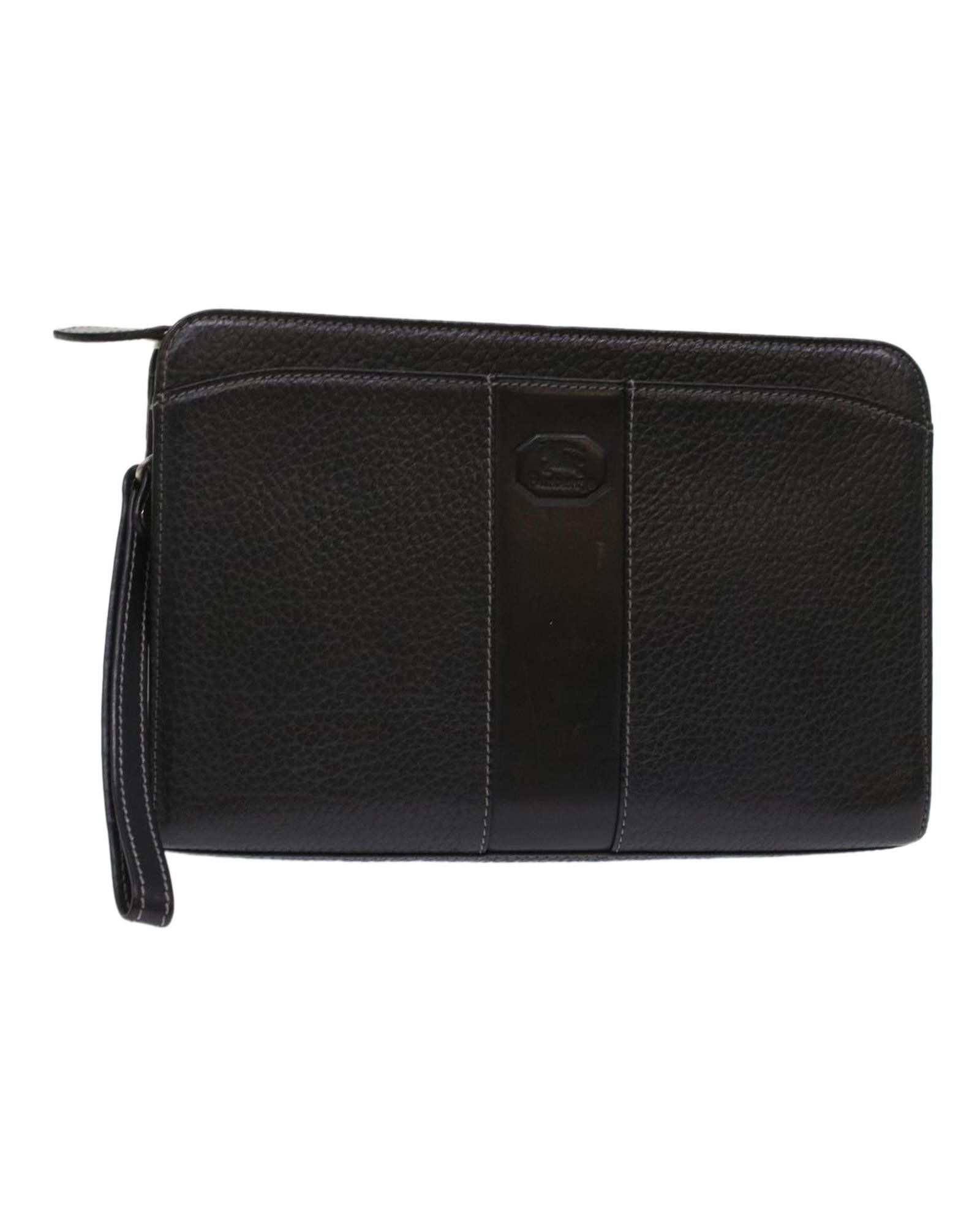 image of Burberry Timeless Black Leather Clutch Bag, Women's