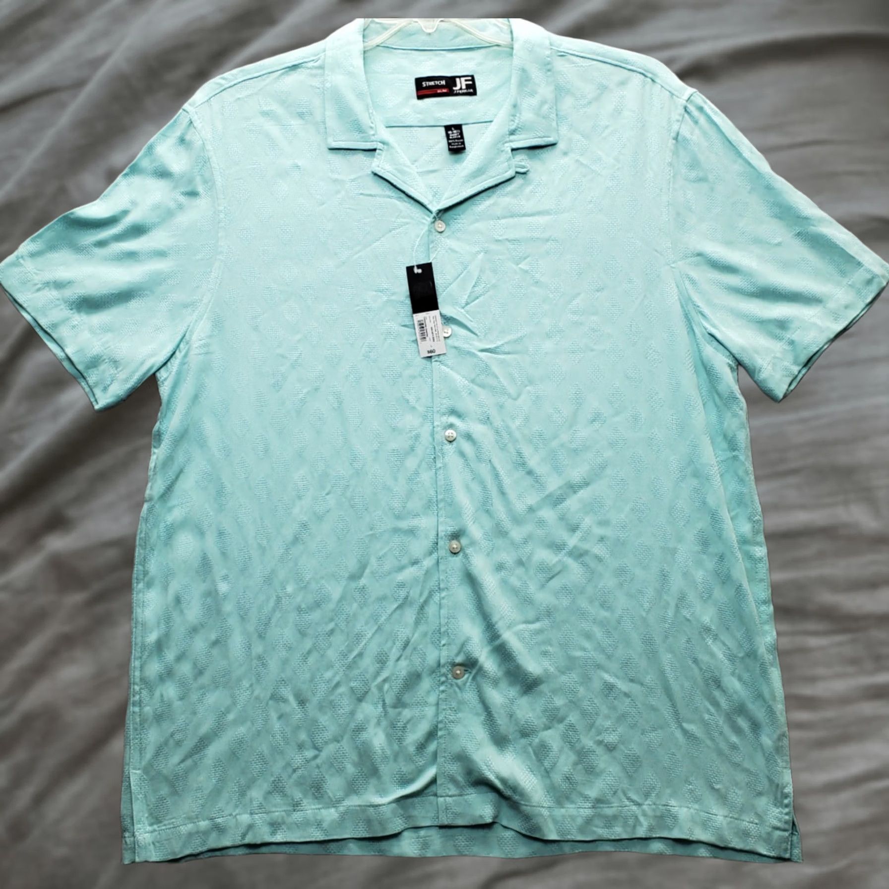 Vintage J. Ferrar Mens Camp Shirt Green Slim Stretch Short Sleeve Button-Up Shirt Size US L / EU 52-54 / 3 - 1 Thumbnail
