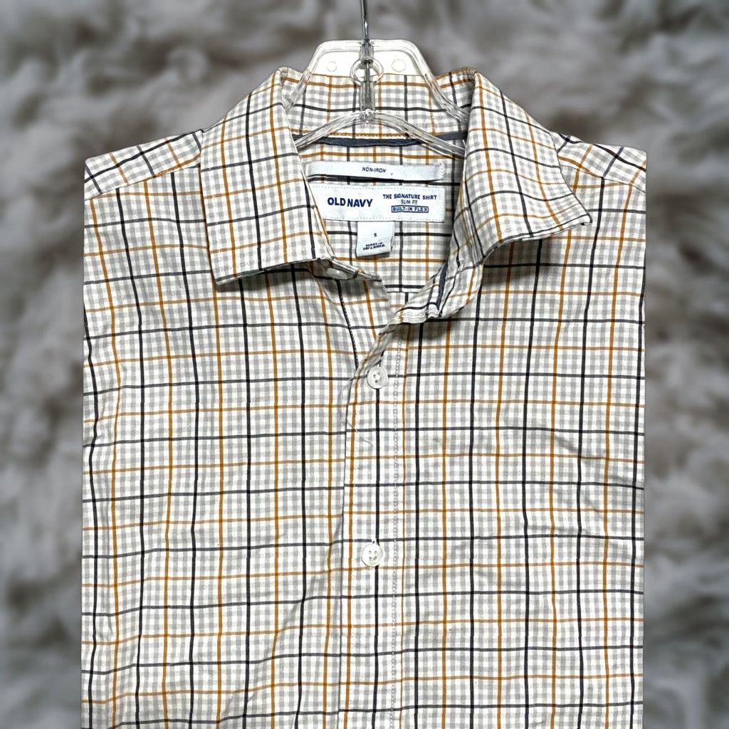 Old Navy The Signature Shirt Slim Fit Button-Up Mens S Non-Iron Long Sleeve  White