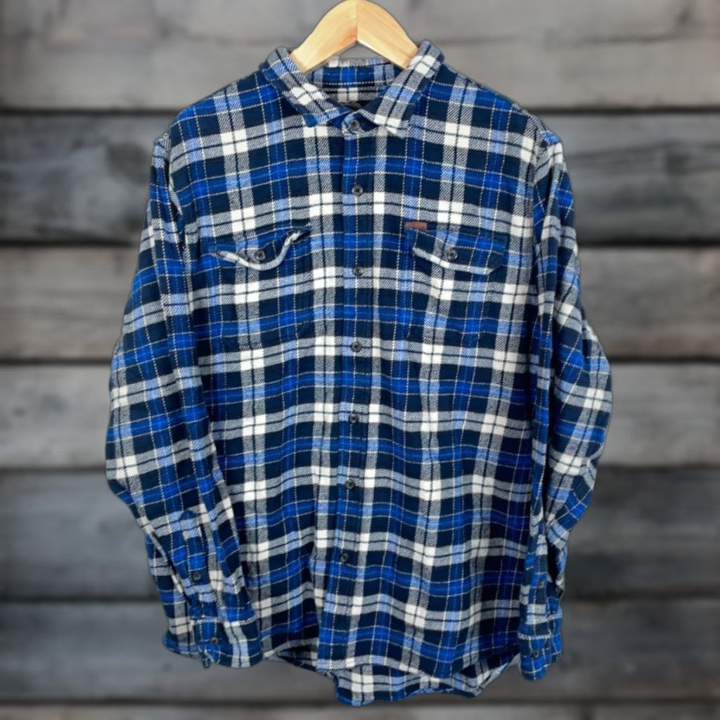 Orvis Orvis Shirt Jacket 2XL Heavyweight Flannel Blue Plaid Shacket Work Casual Long Sleeve Button-Up Pocket Mens Retro 90s Grunge Hipster Size US XXL / EU 58 / 5 - 1 Thumbnail