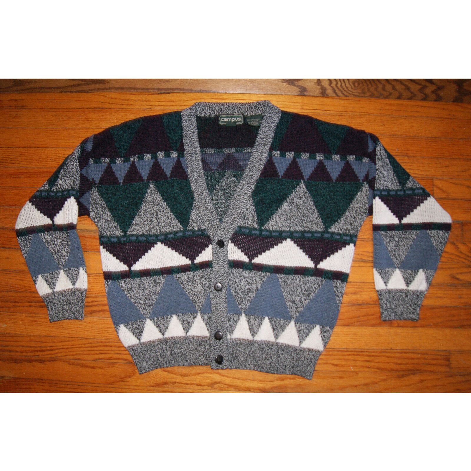 Other VTG Campus Grandpa Knit Cardigan Sweater L Geometric 90s Size US L / EU 52-54 / 3 - 1 Thumbnail