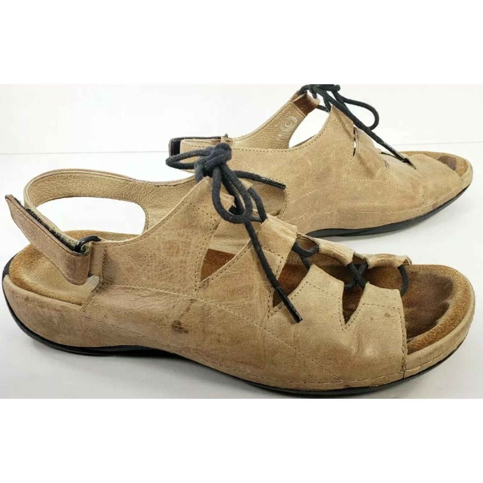 Vintage Wolky Kite Womens Lace-up Sandals 8.5M Beige Leather Wedge 39EU Arch Support Cushioned Comfort Size US 9 / IT 39 - 4 Thumbnail