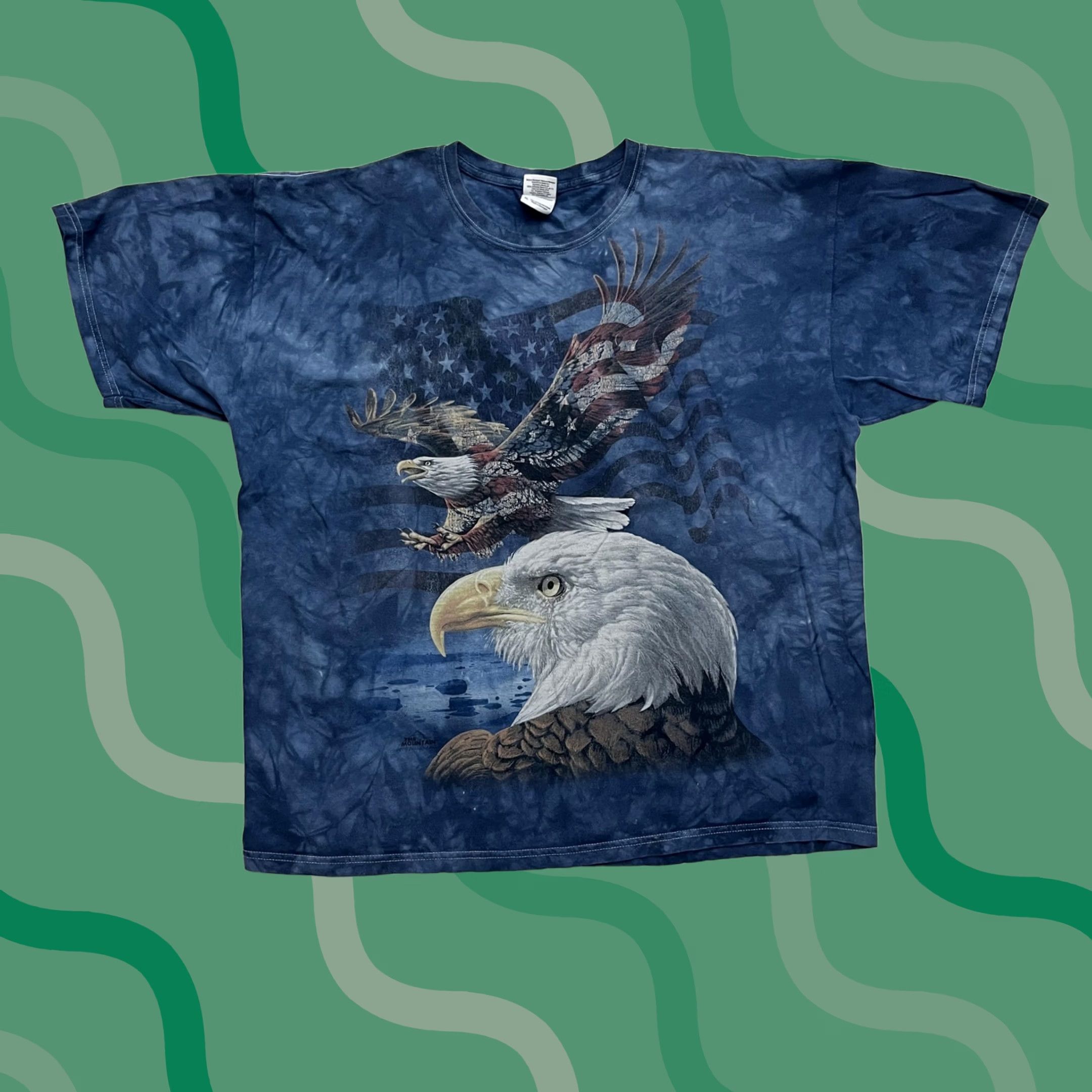 Gildan Y2K The Mountain Bald Eagle American Flag Shirt Mens XL Blue Tie Dye Size US XL / EU 56 / 4 - 1 Thumbnail