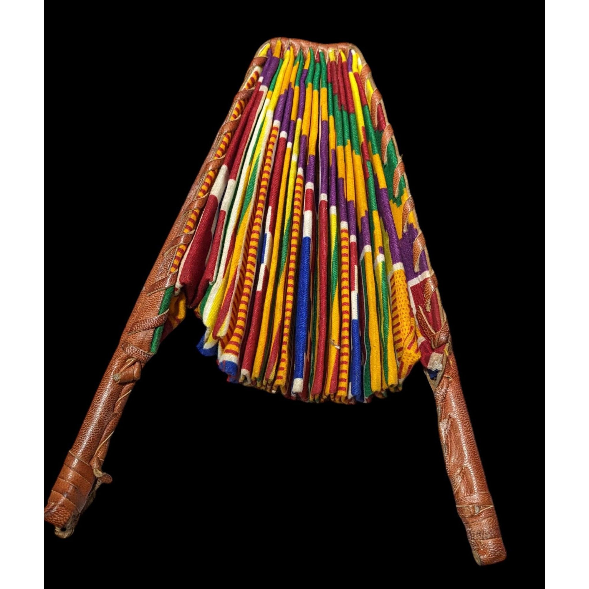 Other Handmade African Fabric Fan Double Sided Leather Handle Size ONE SIZE - 4 Thumbnail
