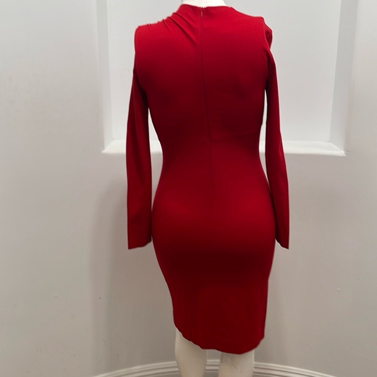 Escada Escada Red Neck Cut Out Sheath Dress Designer Size 38 Size L / US 10 / IT 46 - 2 Thumbnail