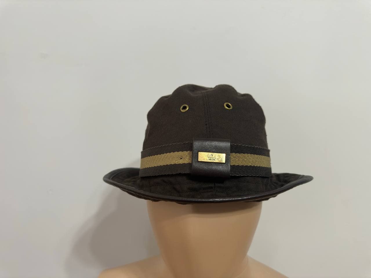 Gucci Vintage Gucci Stripe Bucket Hat with Leather Trim Size ONE SIZE - 1 Thumbnail