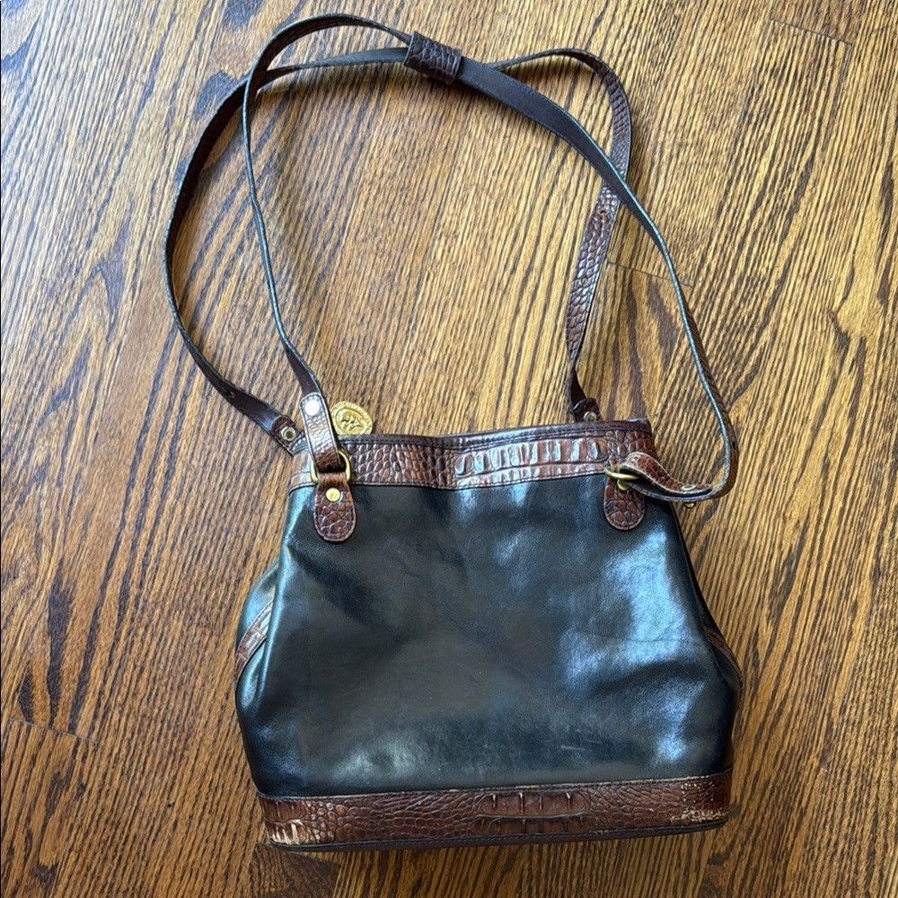 BRAHMIN Brahmin Black & Brown Alligator Texture Leather Shoulder Ba Size ONE SIZE - 3 Thumbnail