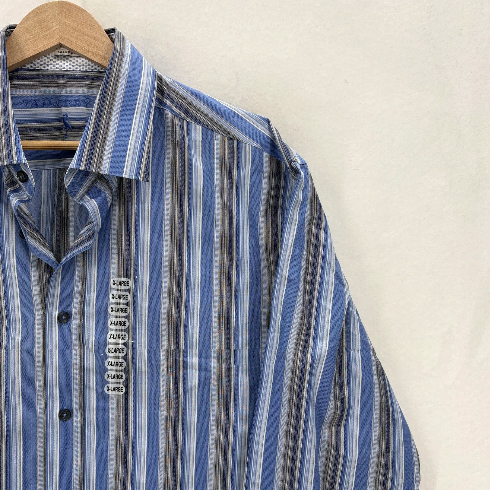Tailorbyrd TailorByrd Dress Shirt Mens XL Blue Stripe Slim Long Sleeve Business NWOT Size 46R - 2 Thumbnail