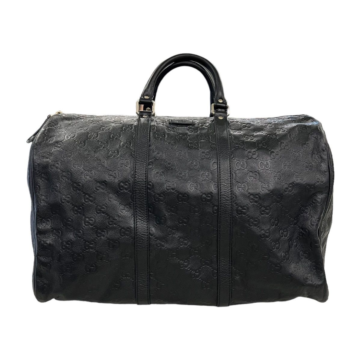 image of Gucci Monogram Leather Duffle Bag in Black, Men's