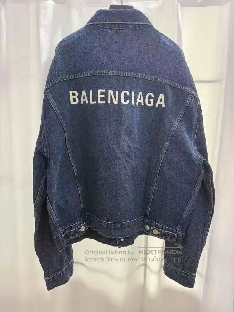 Balenciaga Balenciaga Raw Denim Jacket with Front and Back Embroidery Size US S / EU 44-46 / 1 - 2 Thumbnail
