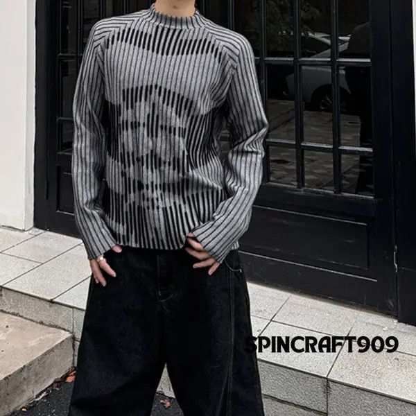 VIBE Graphic y2k Style Striped Knit Sweater Size US L / EU 52-54 / 3 - 4 Thumbnail