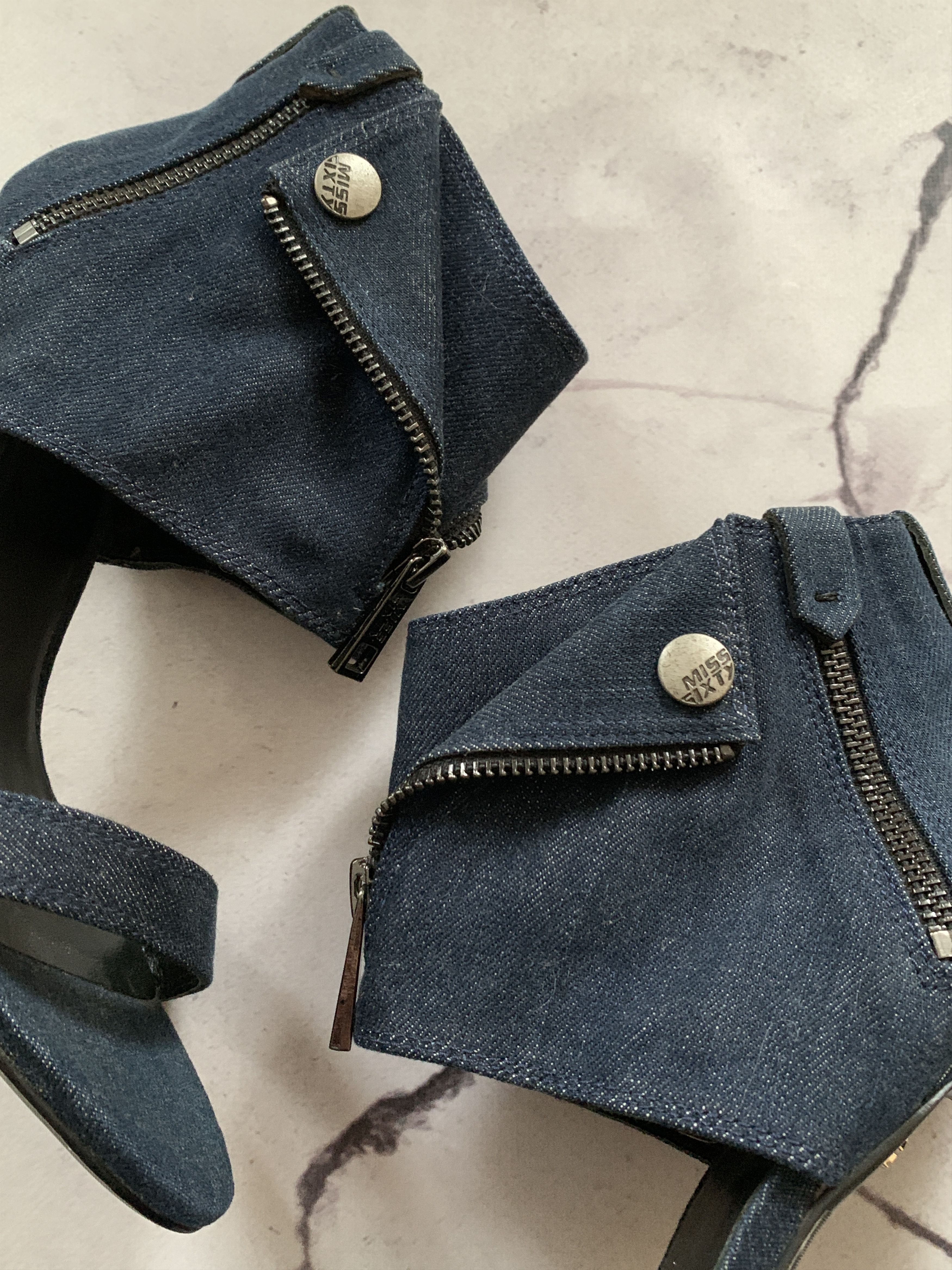Miss Sixty Miss Sixty Blue Denim Ankle High Heels Zipper Y2K Grunge Size US 8.5 / IT 38.5 - 6 Thumbnail