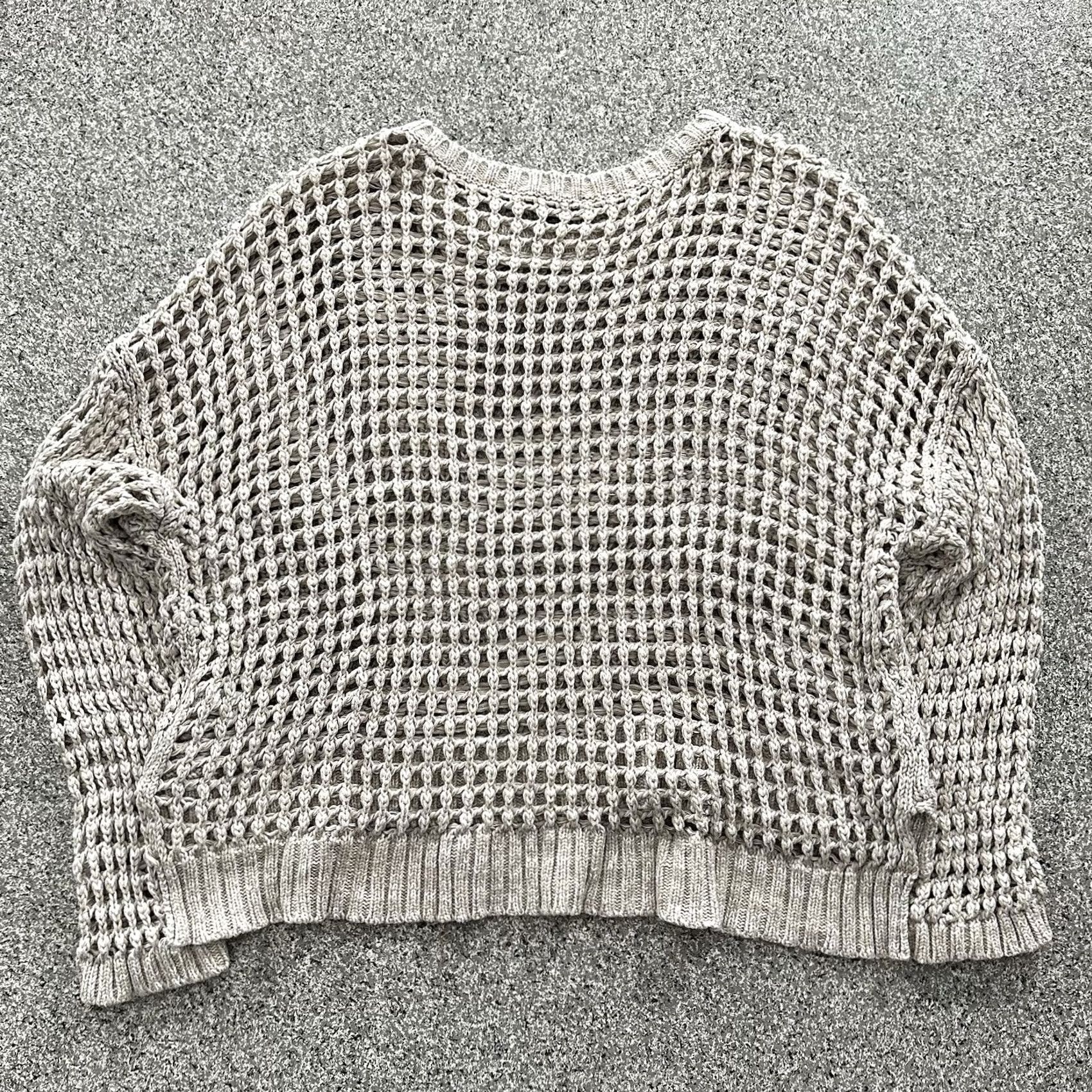 Express Express Sweater L Womens Crew Neck Open Knit Tan Brown Crochet Long Sleeve Pullover Size L / US 10 / IT 46 - 6 Thumbnail