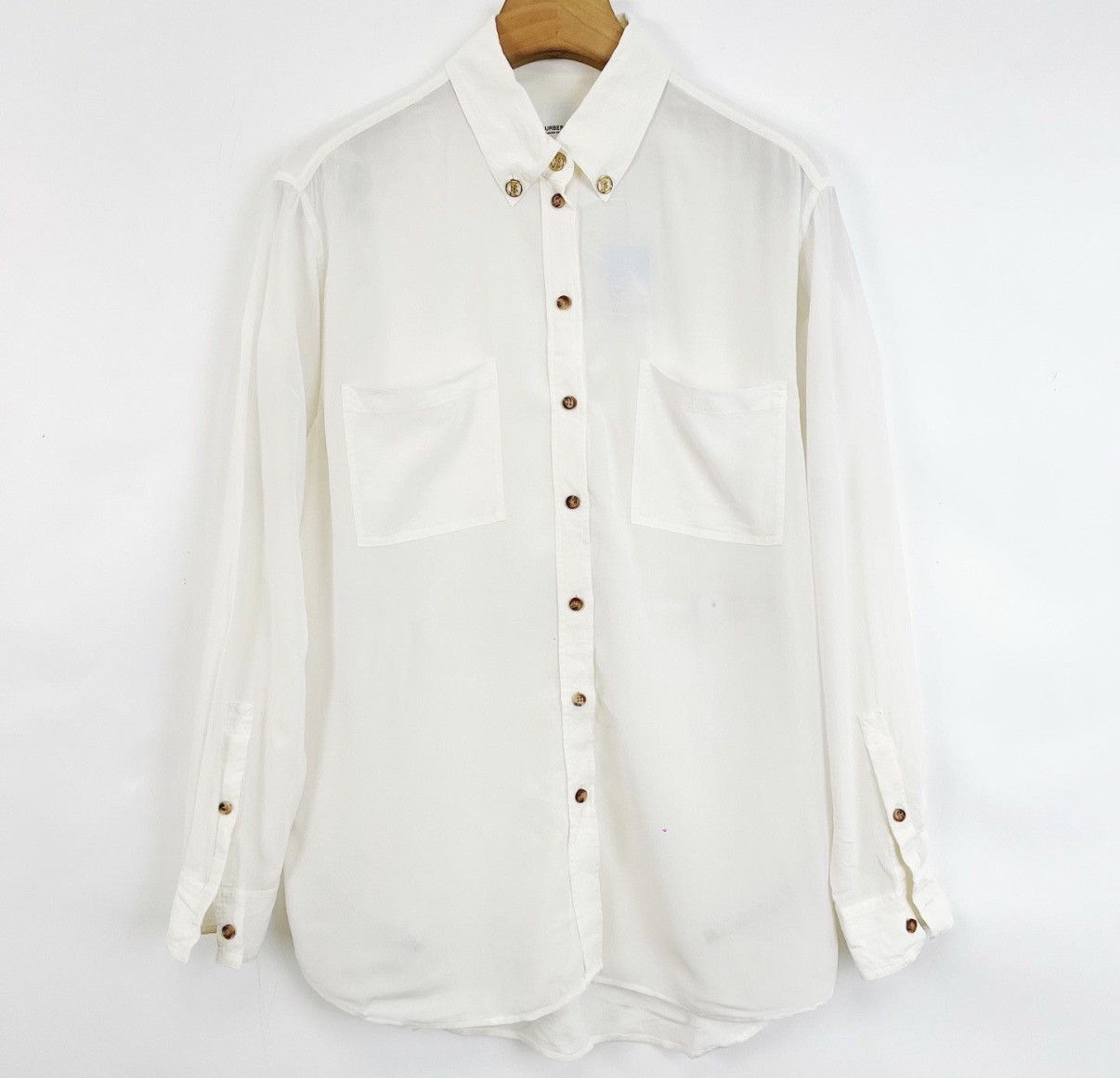Burberry Burberry / White Silk Long Sleeve Shirt K12 Size US L / EU 52-54 / 3 - 1 Thumbnail