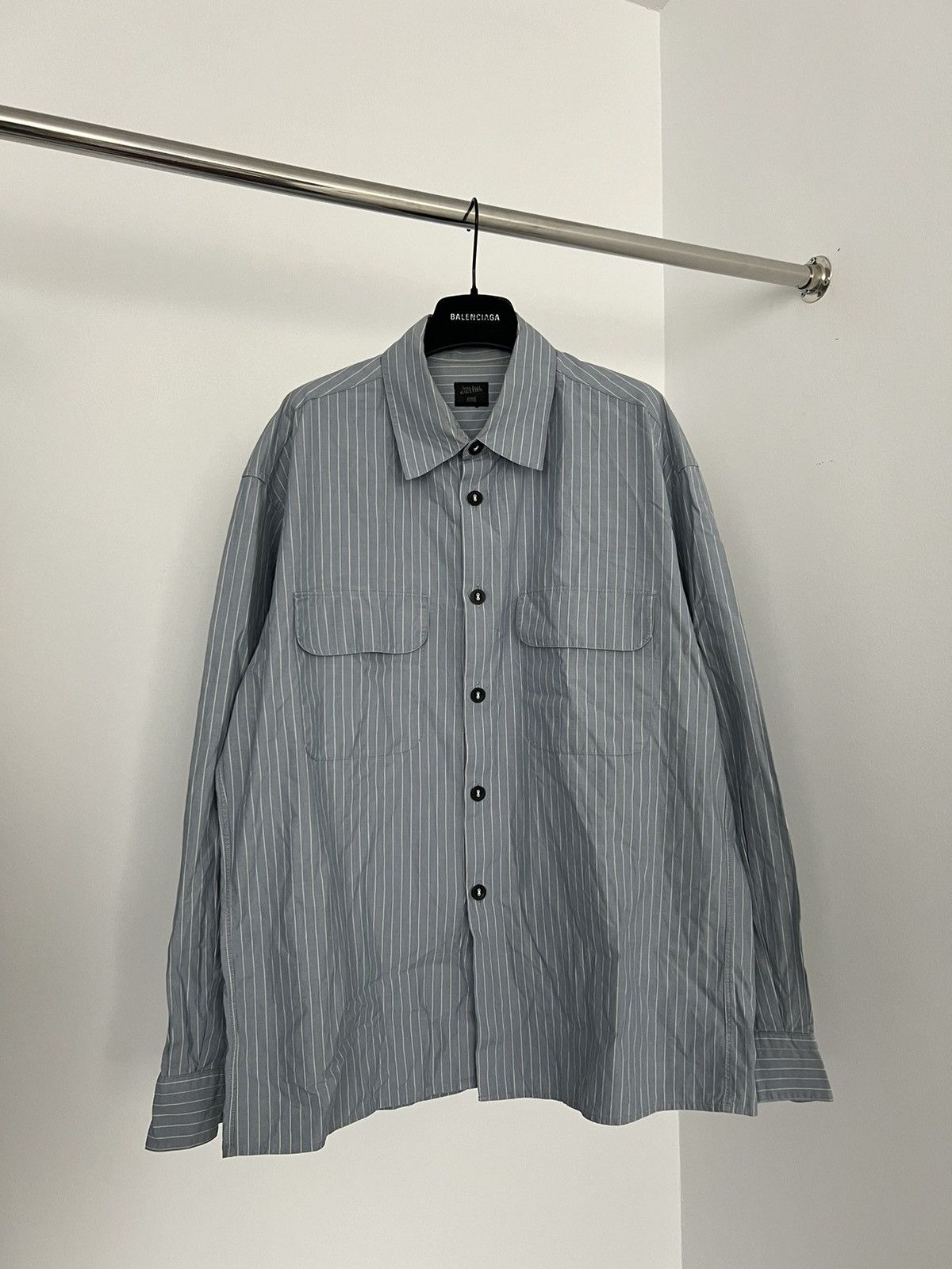 image of Archival Clothing x Jean Paul Gaultier Sailor Stripes Work Shirt Multi Pocket in Blue (Size Large)