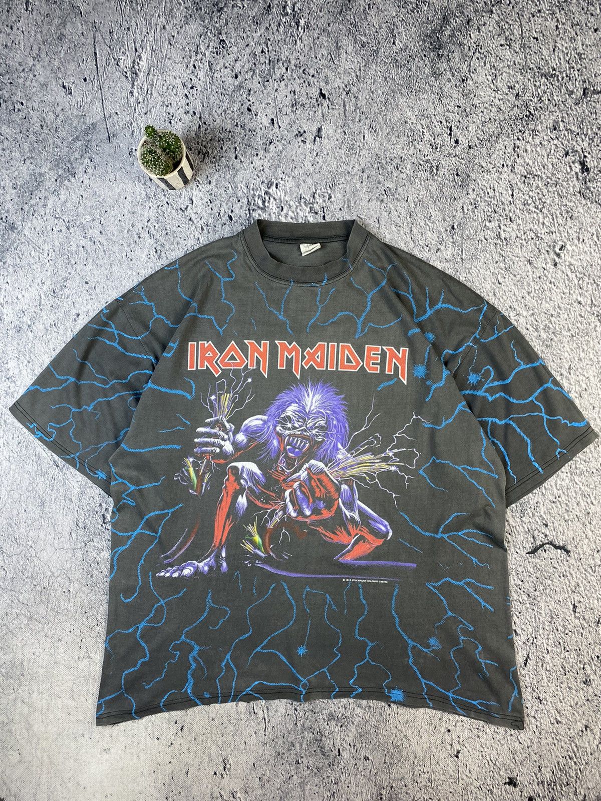 image of Vintage Tee Iron Maiden 1993 in Grey, Men's (Size XL)