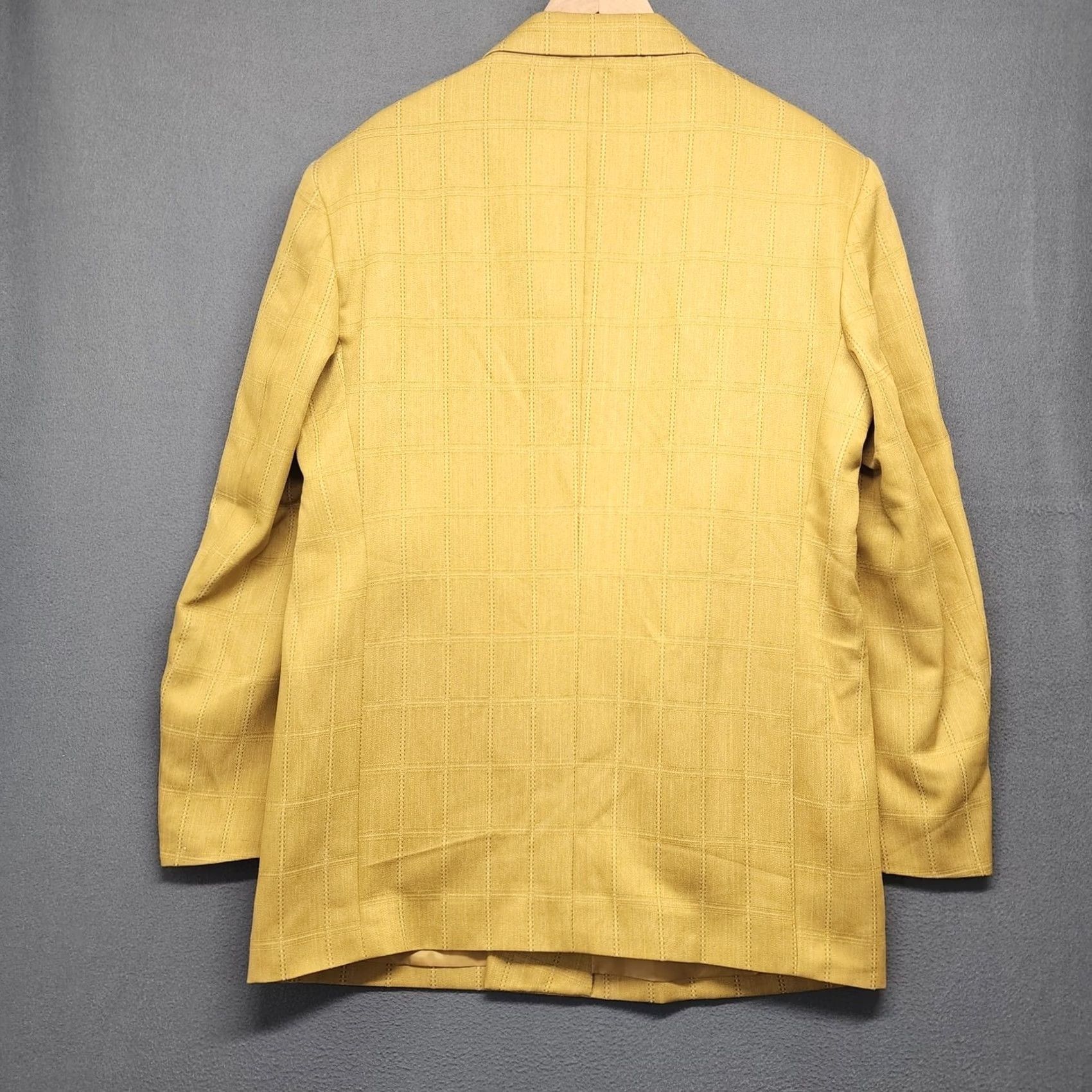 Doublet Gianni Vironi Mens Yellow Suit 2 Piece Windowpane Double Breasted Pleated Cuffed 42L 33W Men Size 42R - 6 Thumbnail