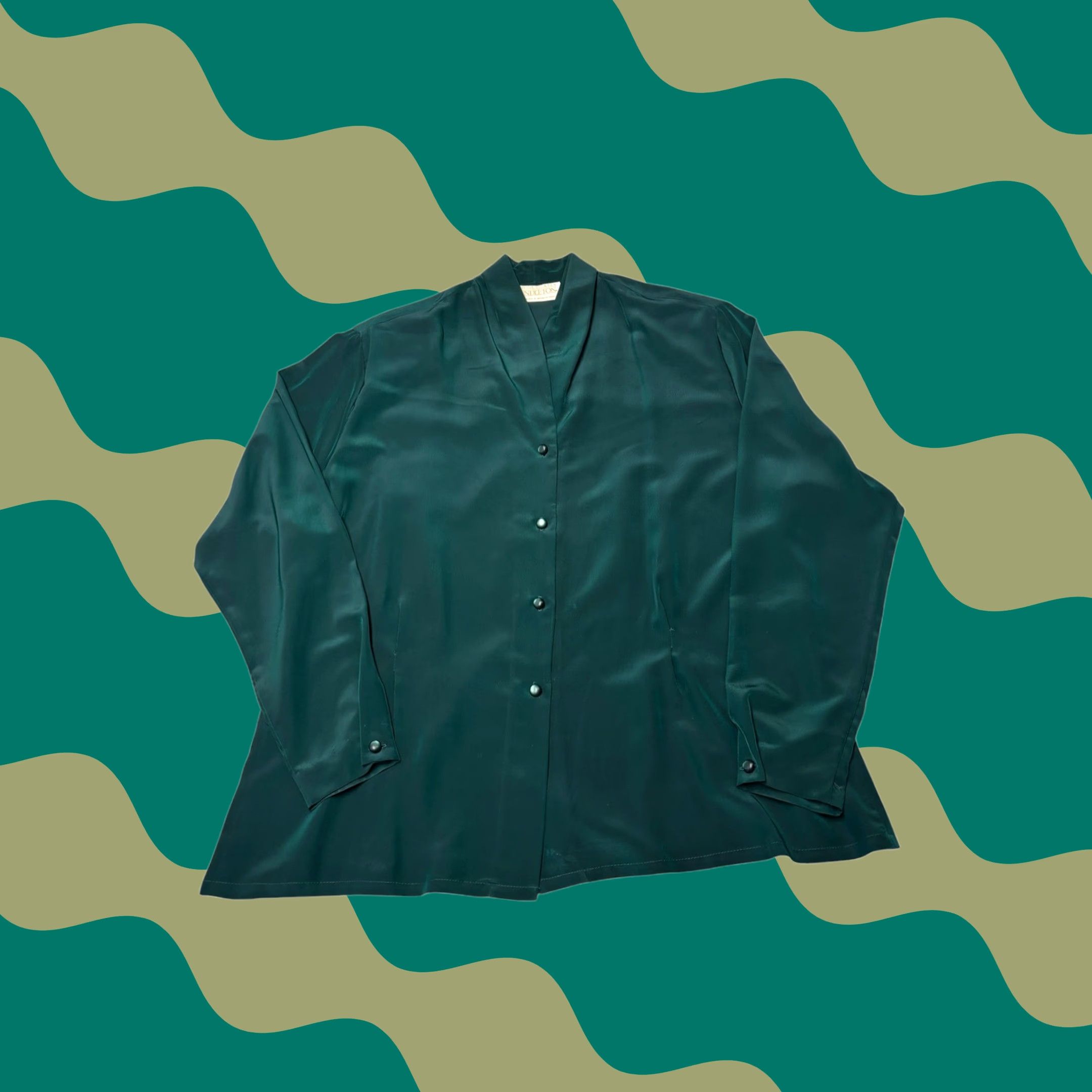Pendleton VINTAGE Sophisticates by Pendleton Blouse Emerald Green Satin Button Up 14 Women Adjustable Collared Long Sleeve 80s 90s Classic Shake Size XL / US 12-14 / IT 48-50 - 1 Thumbnail