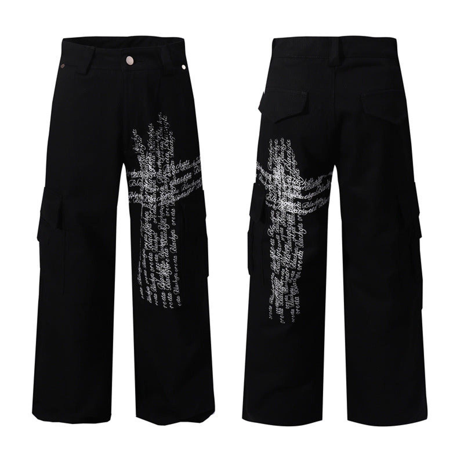 Other Black Wide Leg Cargo Pants with White Script Print Size US 30 / EU 46 - 5 Thumbnail