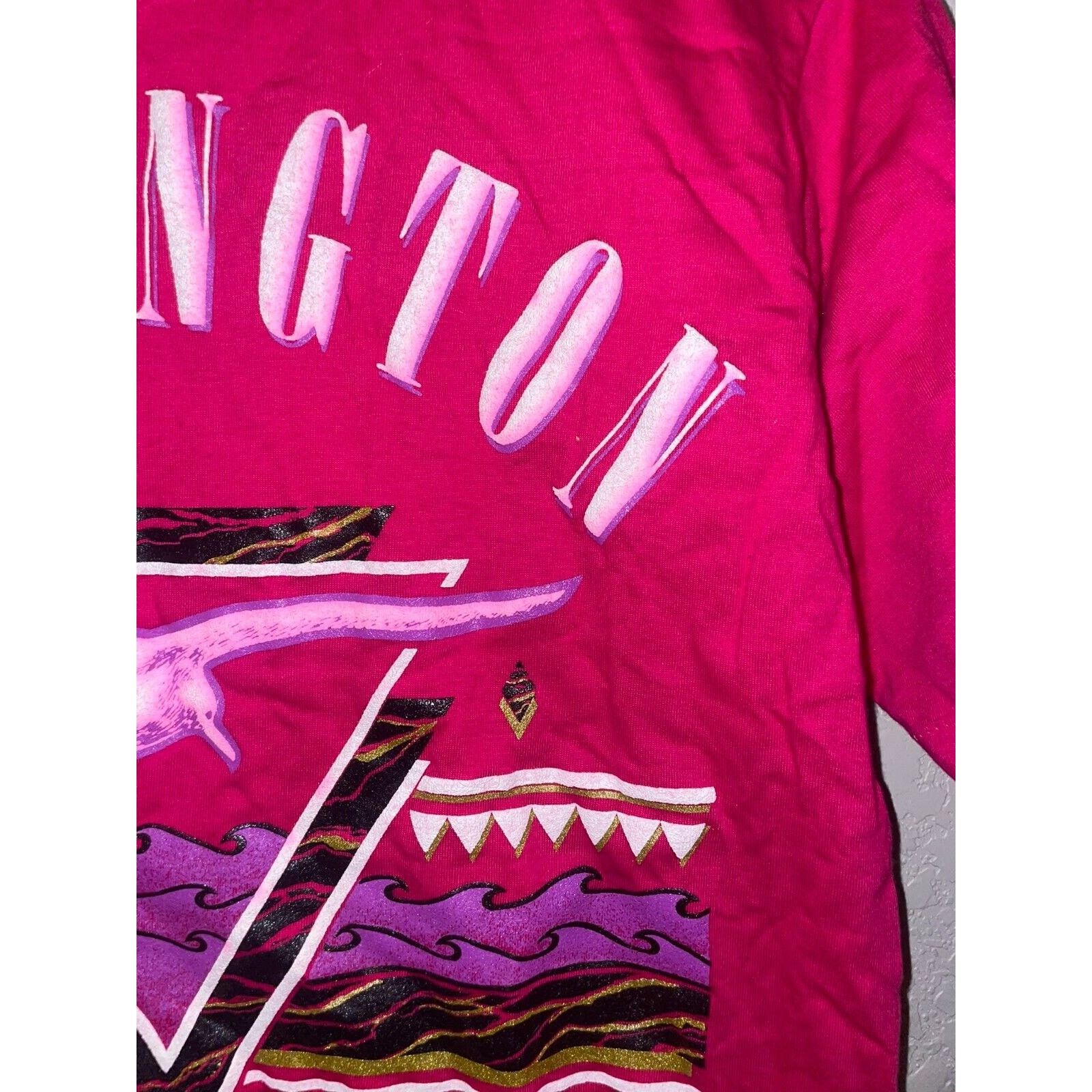 Jerzees Vintage Washington Shirt Ocean Shores Bird Tee Pink 90s VTG Size US M / EU 48-50 / 2 - 5 Thumbnail