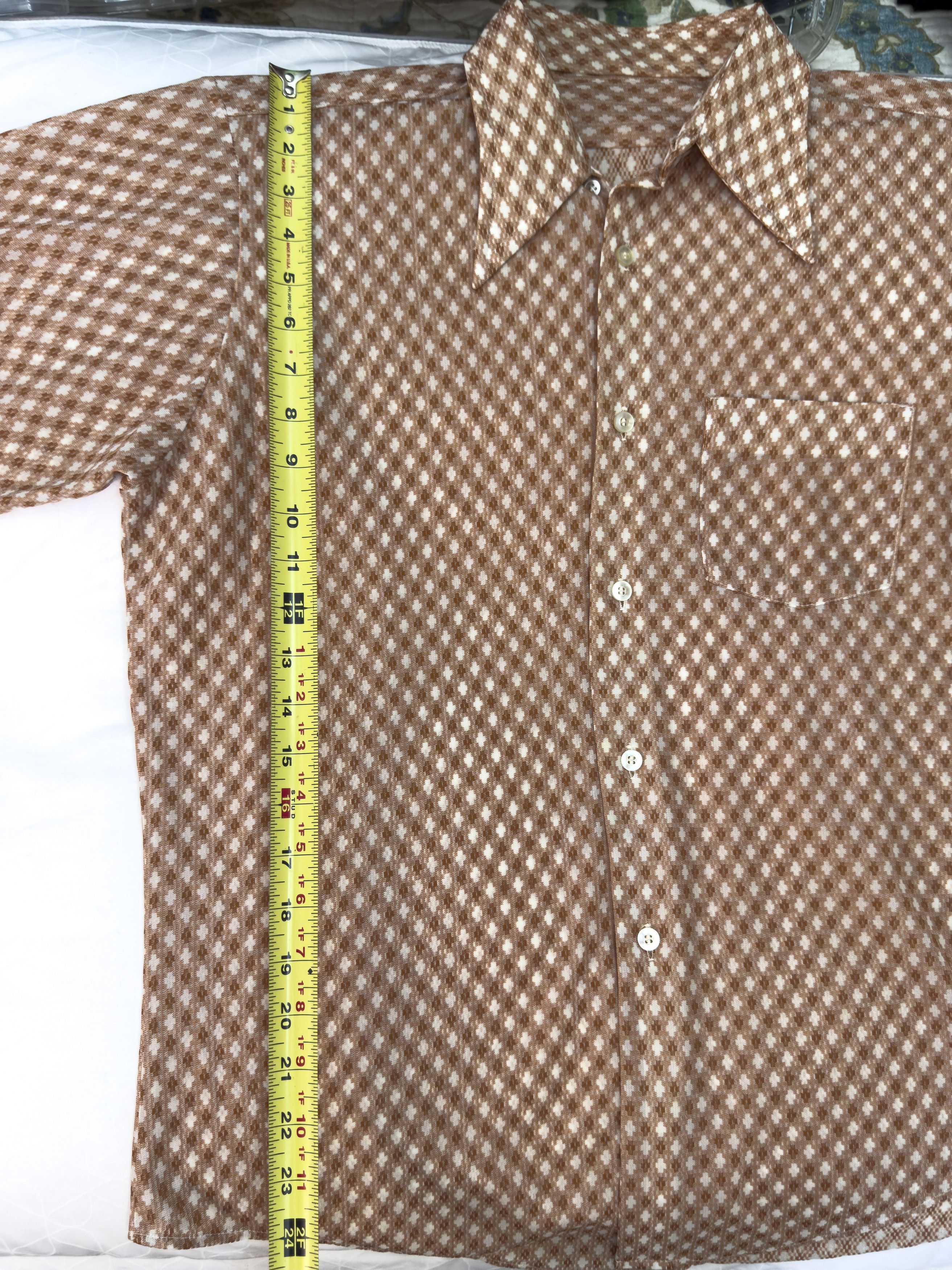 Other Vintage 70s Brown Geometric Long Sleeve Button Up Shirt Size US M / EU 48-50 / 2 - 7 Thumbnail